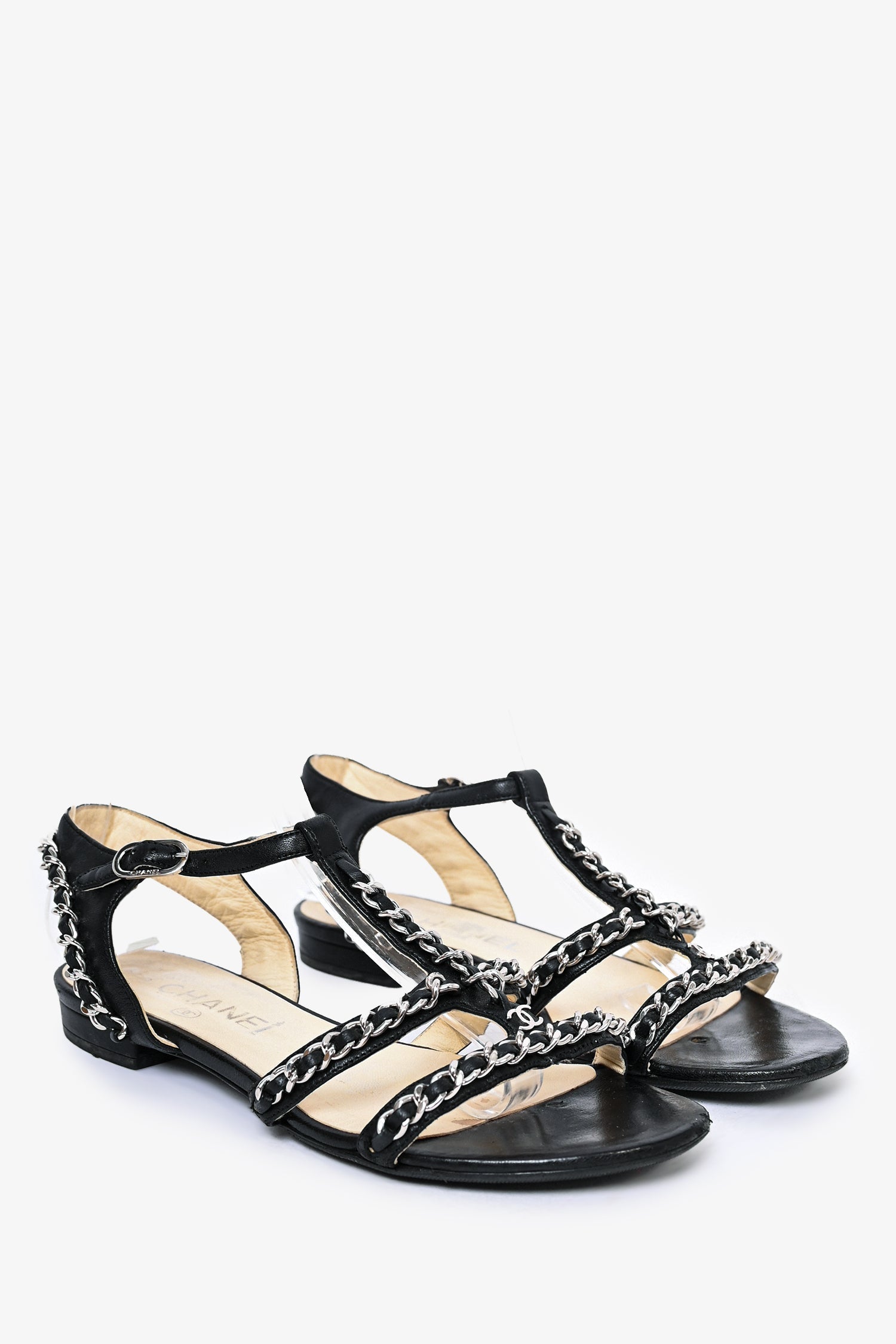 Chanel™ Black Leather Chain Sandals Size 36 (As Is)