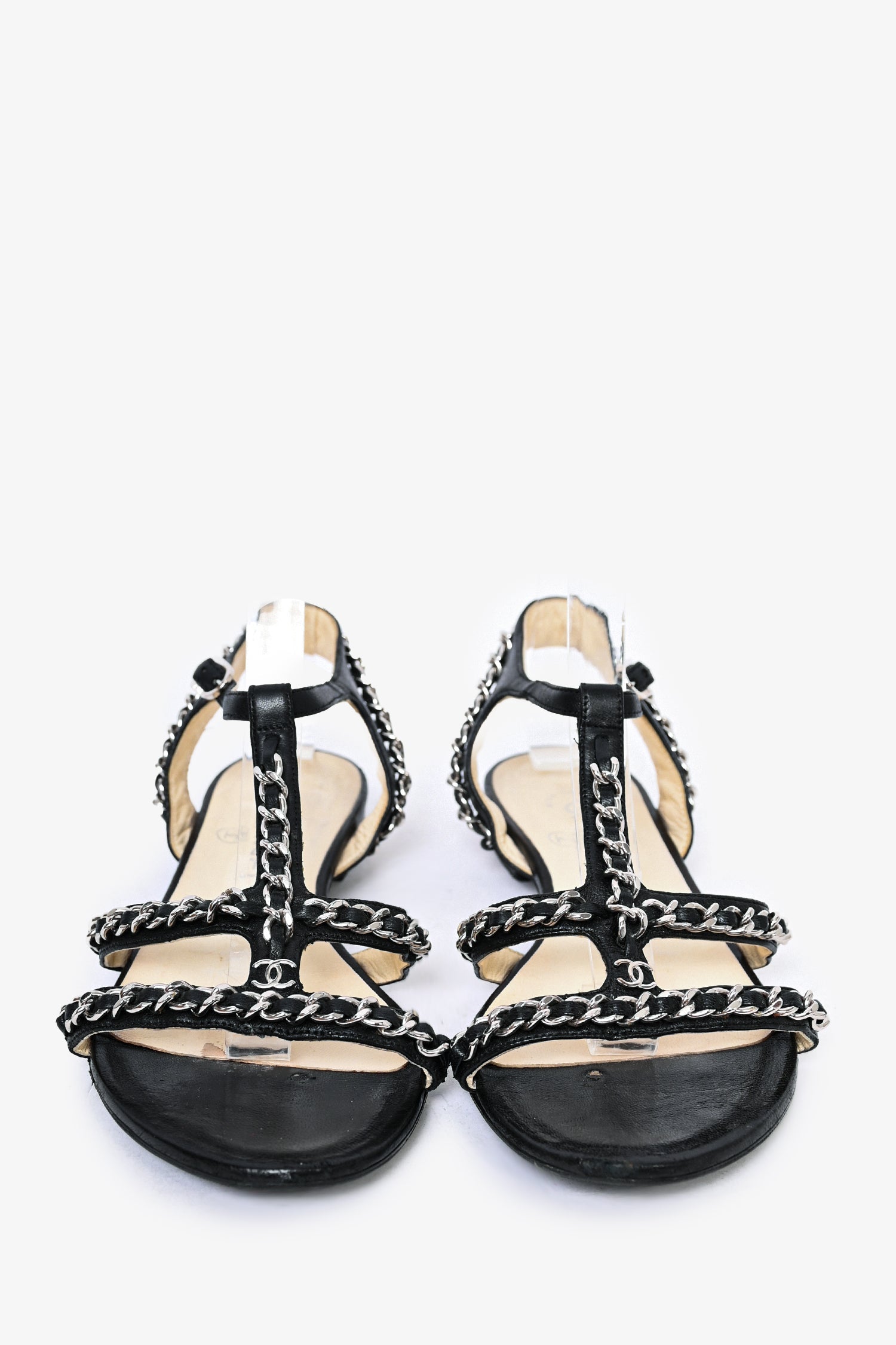 Chanel™ Black Leather Chain Sandals Size 36 (As Is)