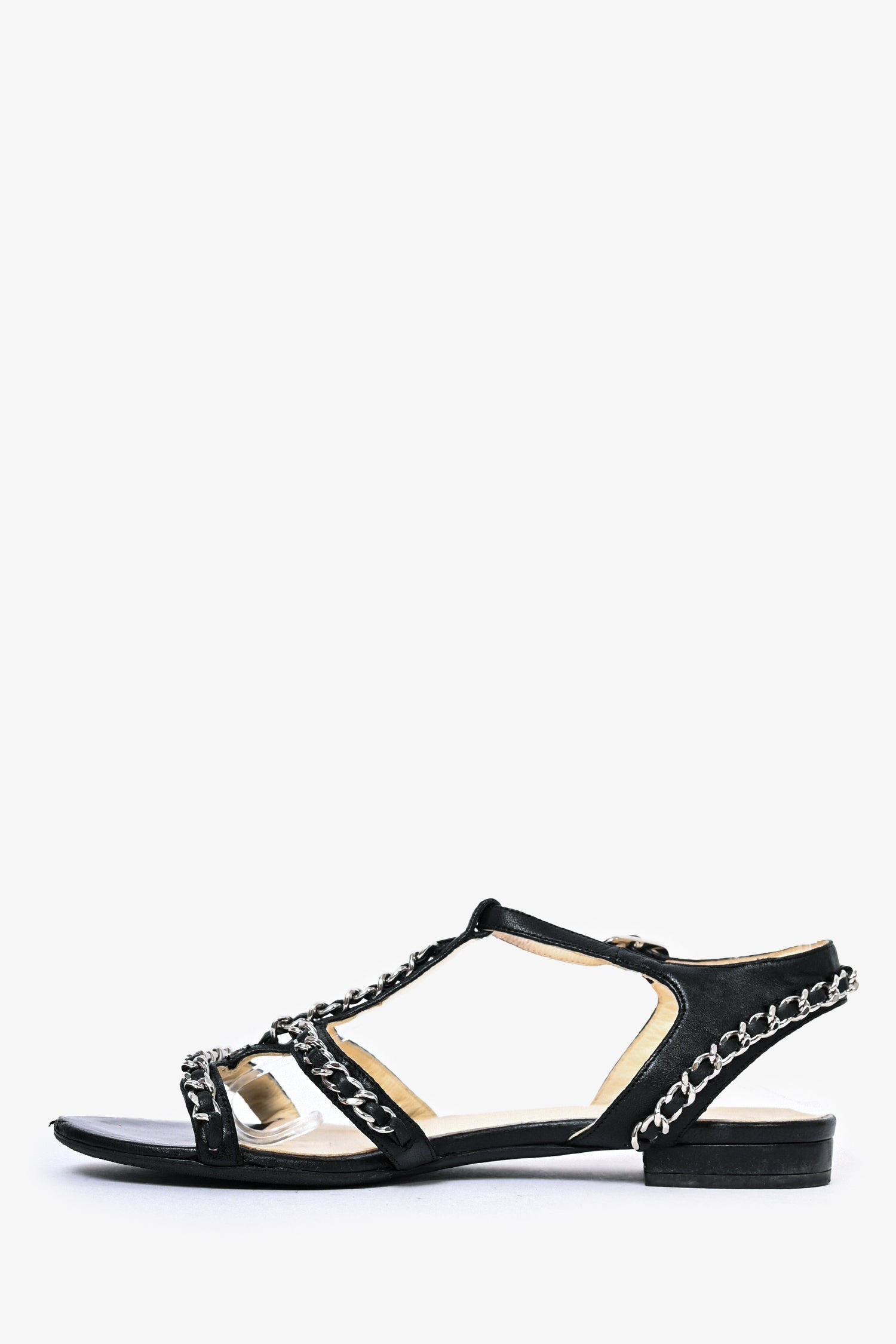 Chanel™ Black Leather Chain Sandals Size 36 (As Is)