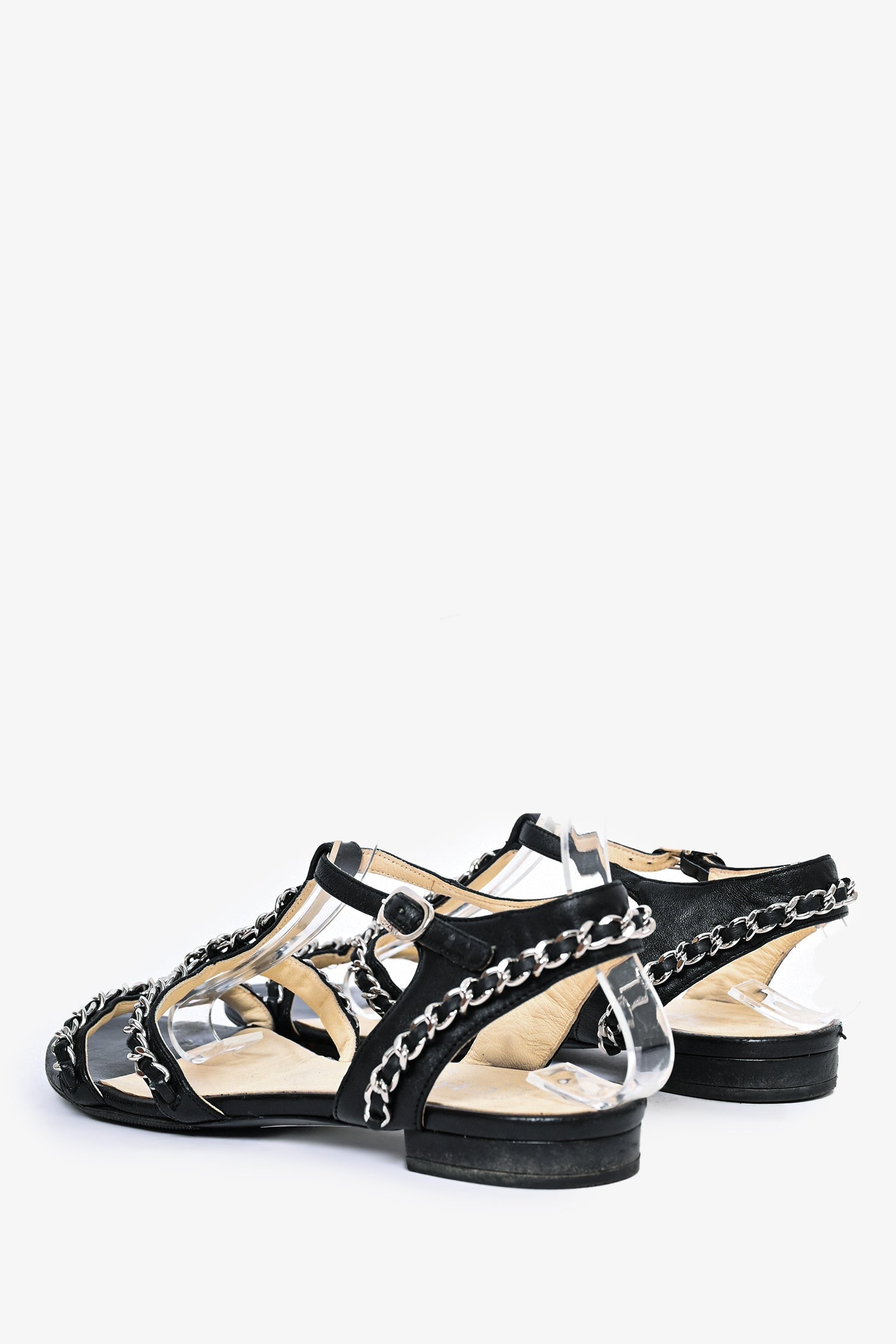 Chanel™ Black Leather Chain Sandals Size 36 (As Is)
