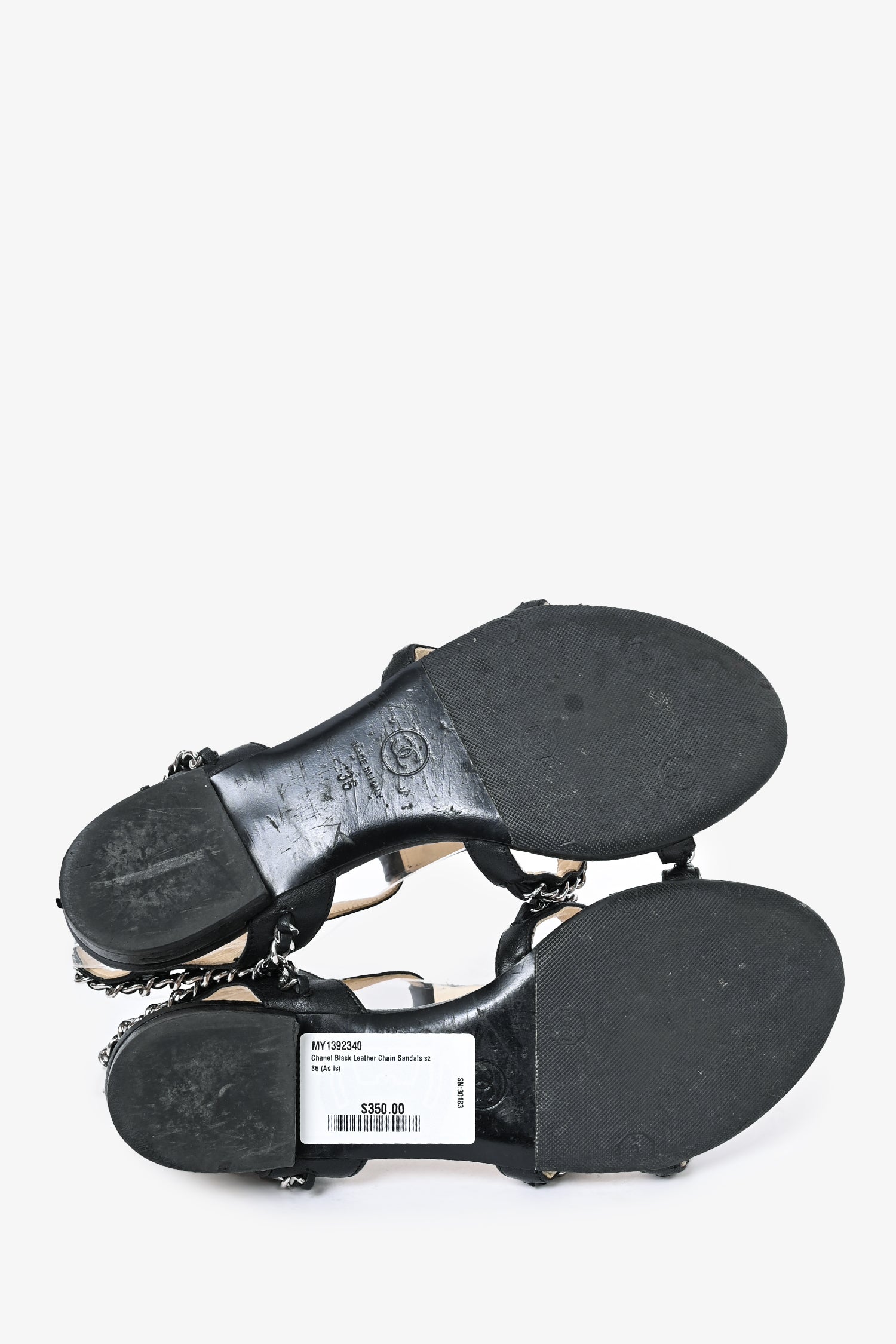 Chanel™ Black Leather Chain Sandals Size 36 (As Is)