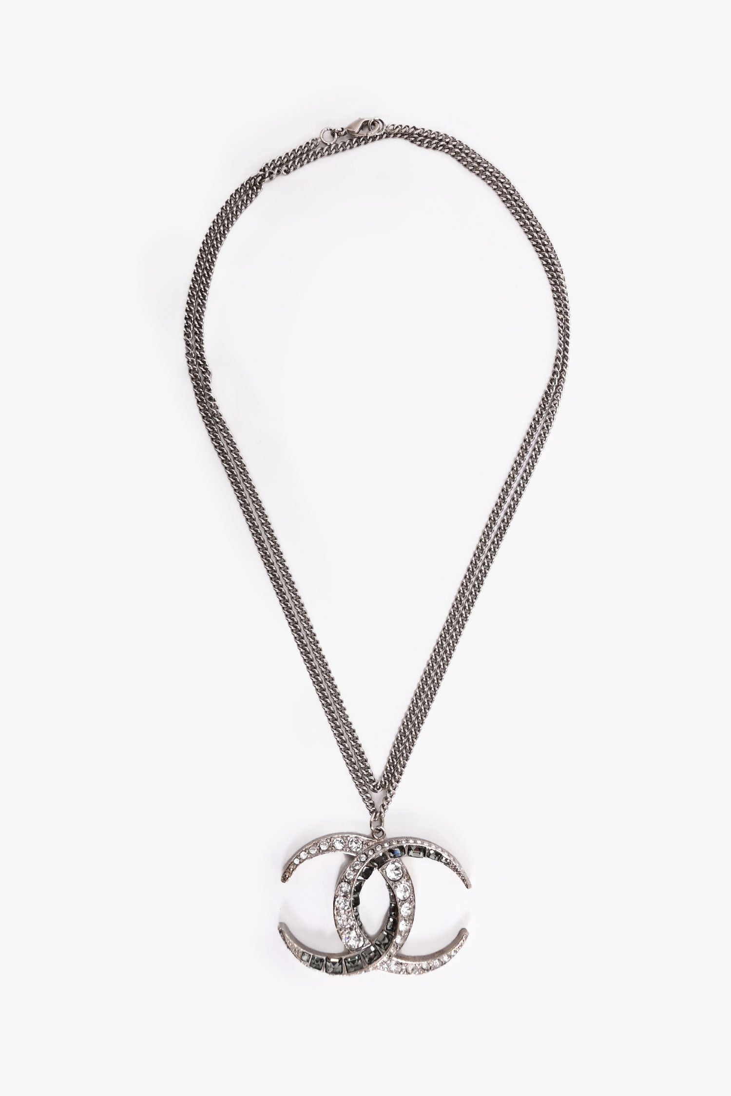 Chanel™ 2015 Silver Toned Dubai Moon Crystal CC Pendant Necklace