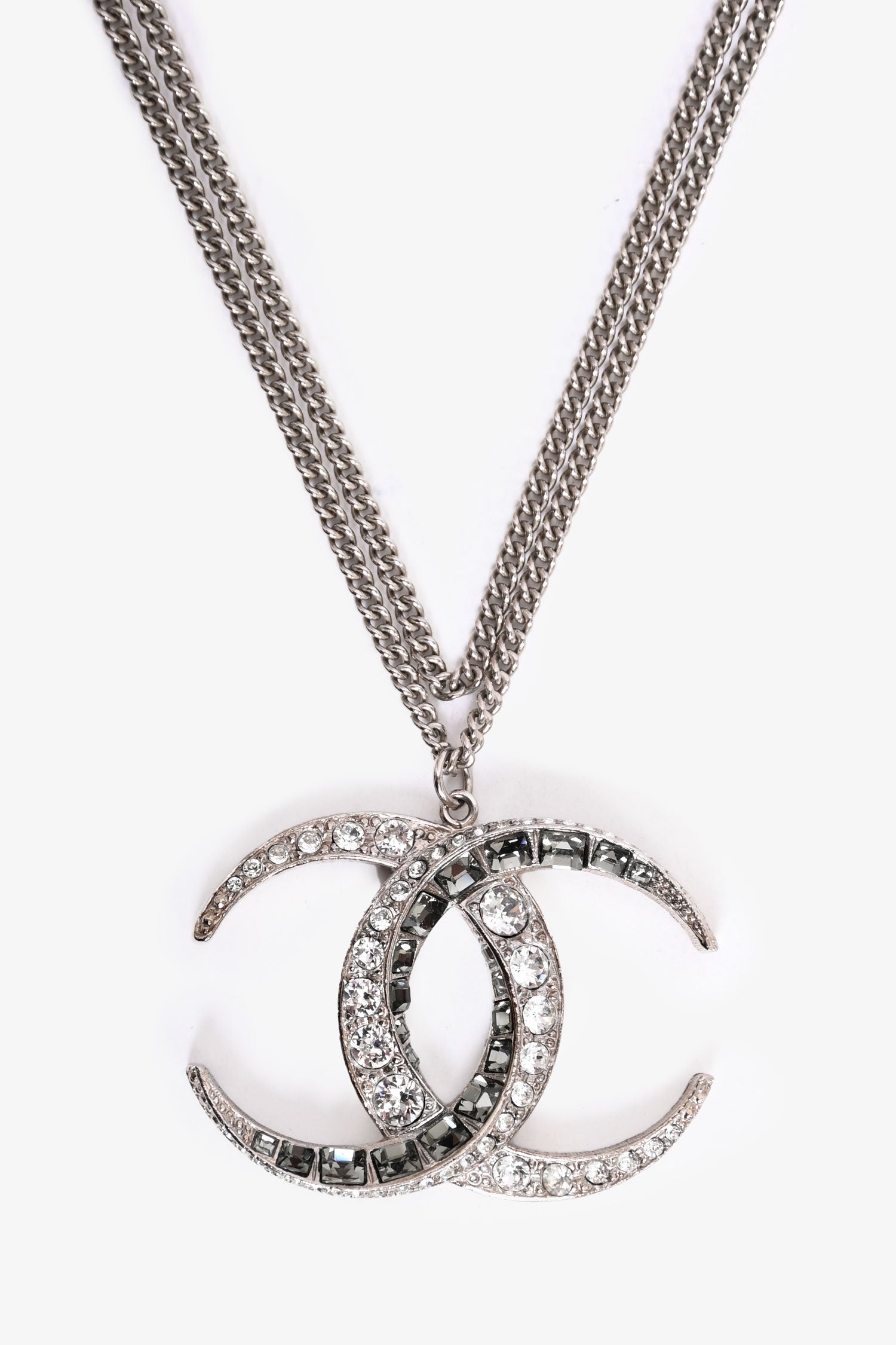 Chanel™ 2015 Silver Toned Dubai Moon Crystal CC Pendant Necklace