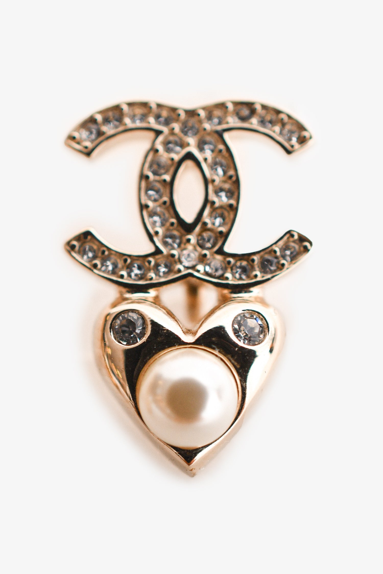 Chanel™ 2019 Gold Toned Pearl Star/Heart CC Drop Clip On Earrings