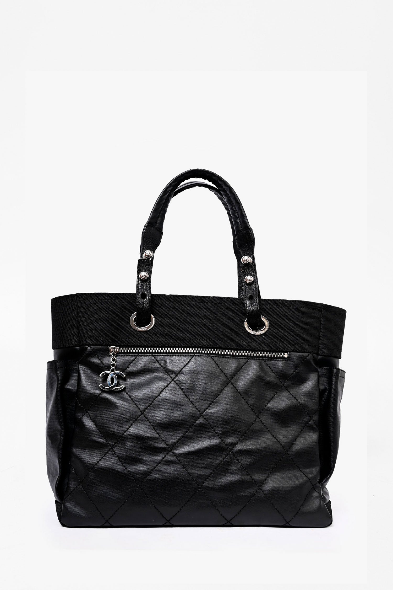 Chanel™ 2012 Black Leather/Canvas 'Paris Biarritz' Tote Bag