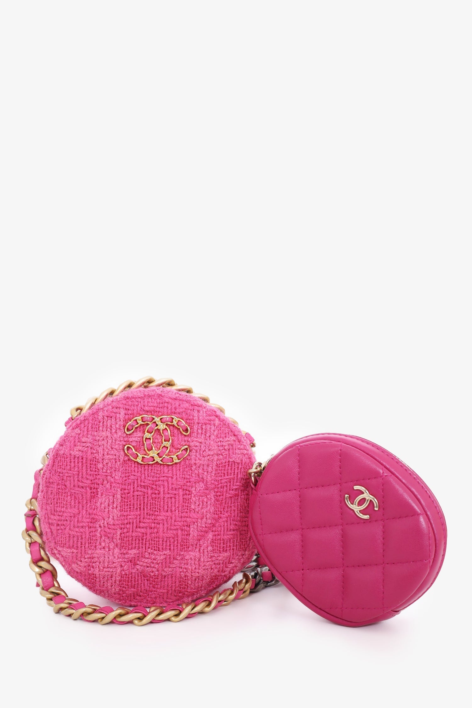 Chanel™ 2019-20 Fuchsia Tweed 19 Round Clutch with Coin Purse
