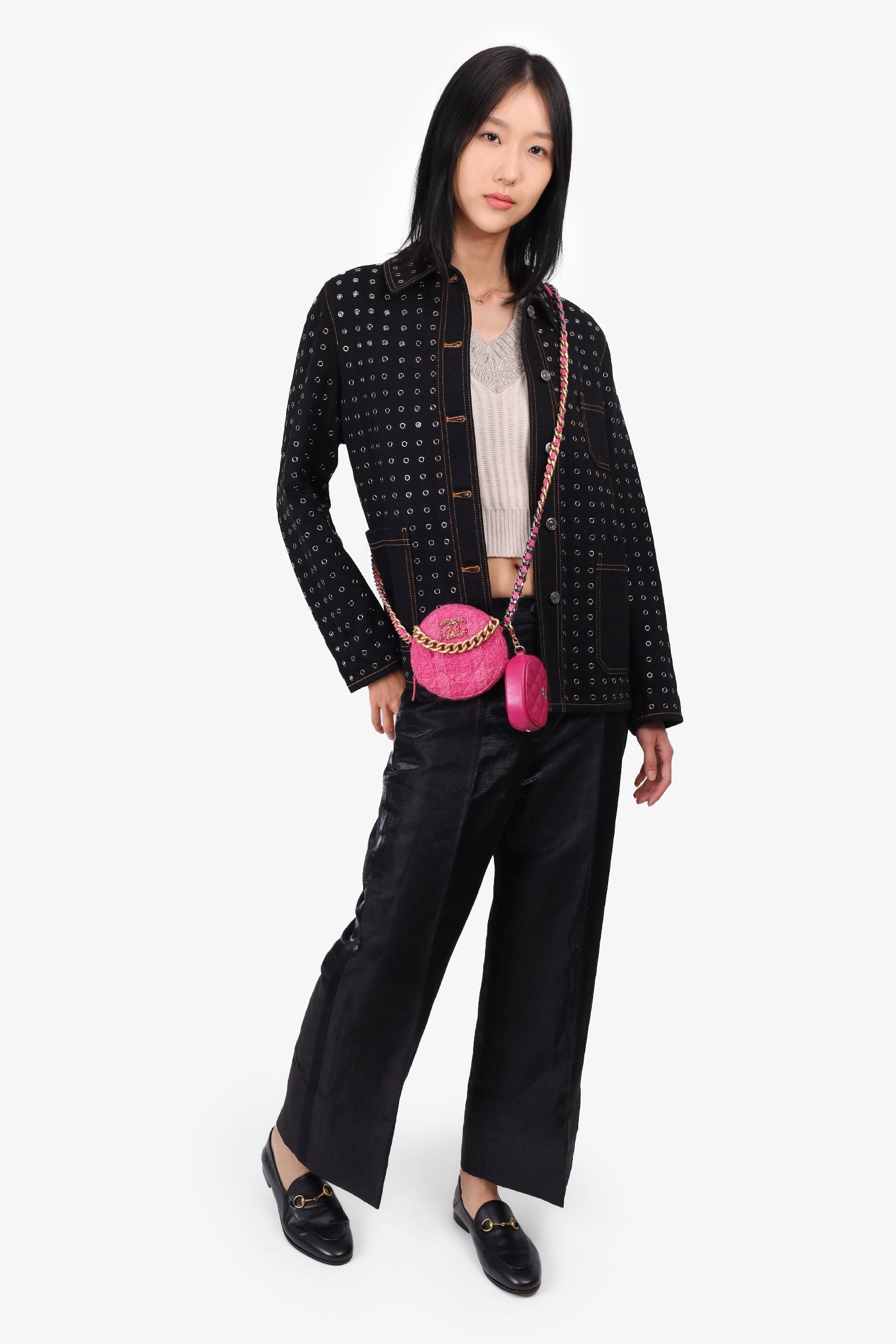 Chanel™ 2019-20 Fuchsia Tweed 19 Round Clutch with Coin Purse
