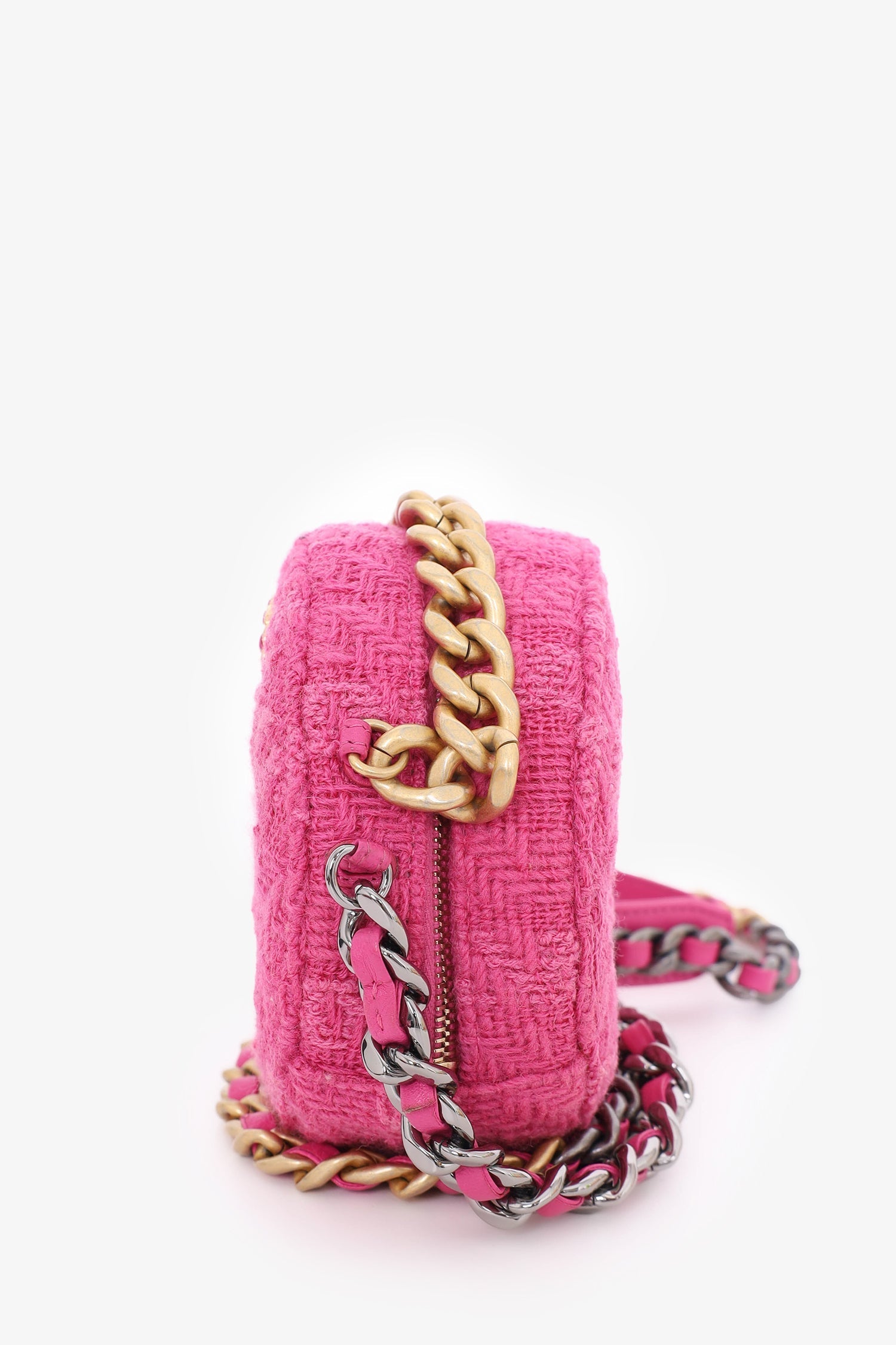 Chanel™ 2019-20 Fuchsia Tweed 19 Round Clutch with Coin Purse