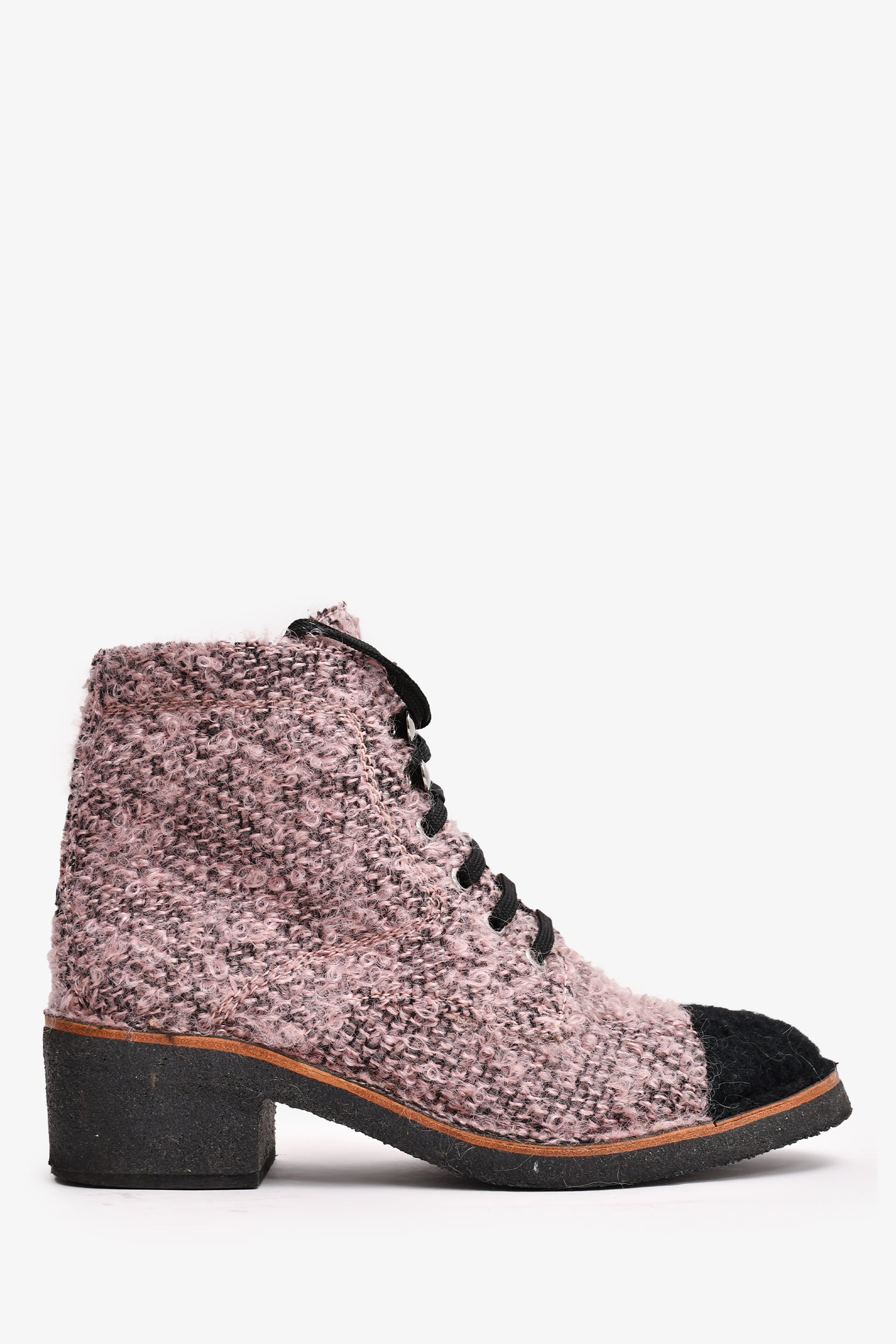 Chanel™ Purple/Black Tweed Lace Up Ankle Boots Size 38