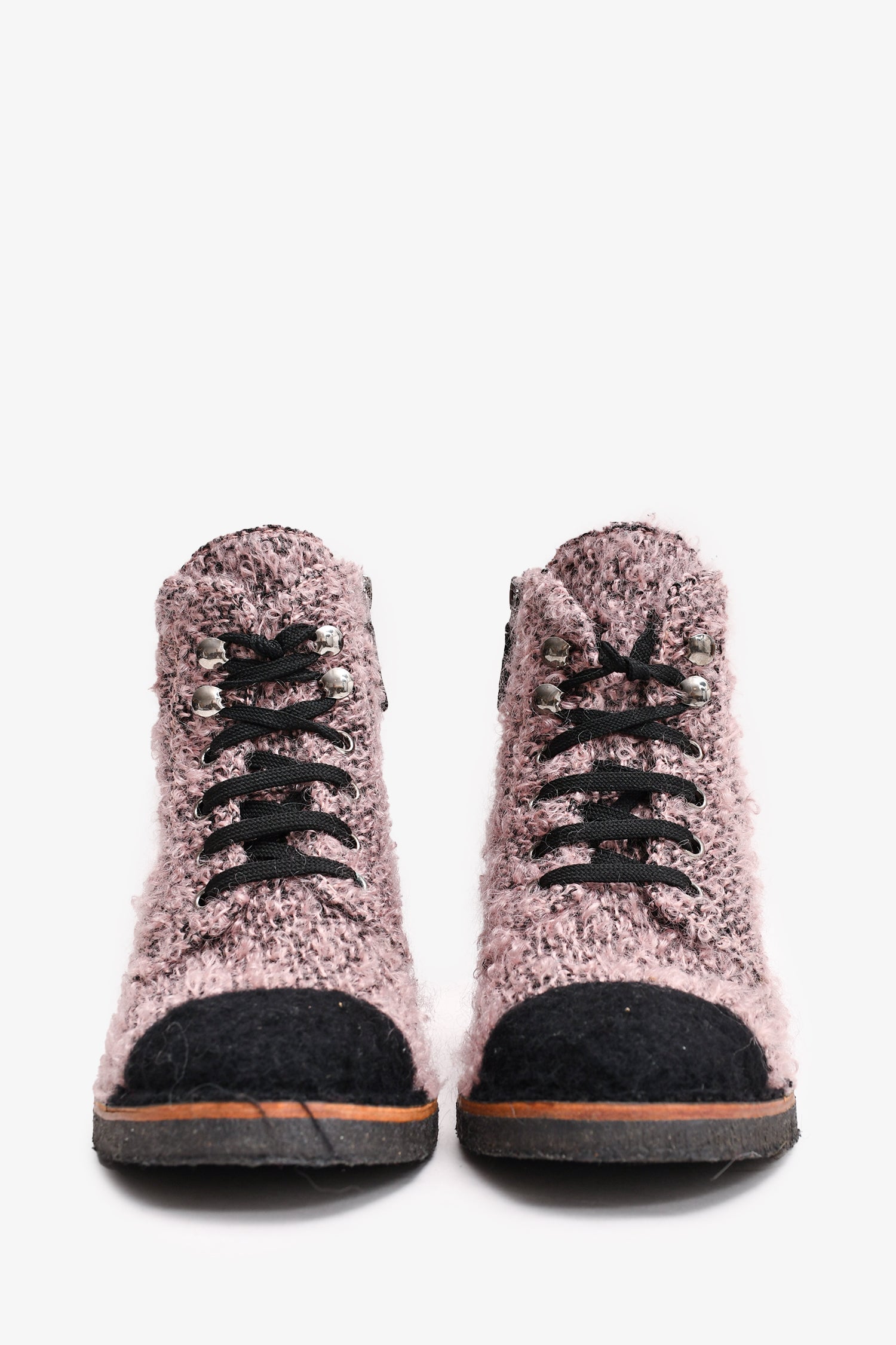 Chanel™ Purple/Black Tweed Lace Up Ankle Boots Size 38