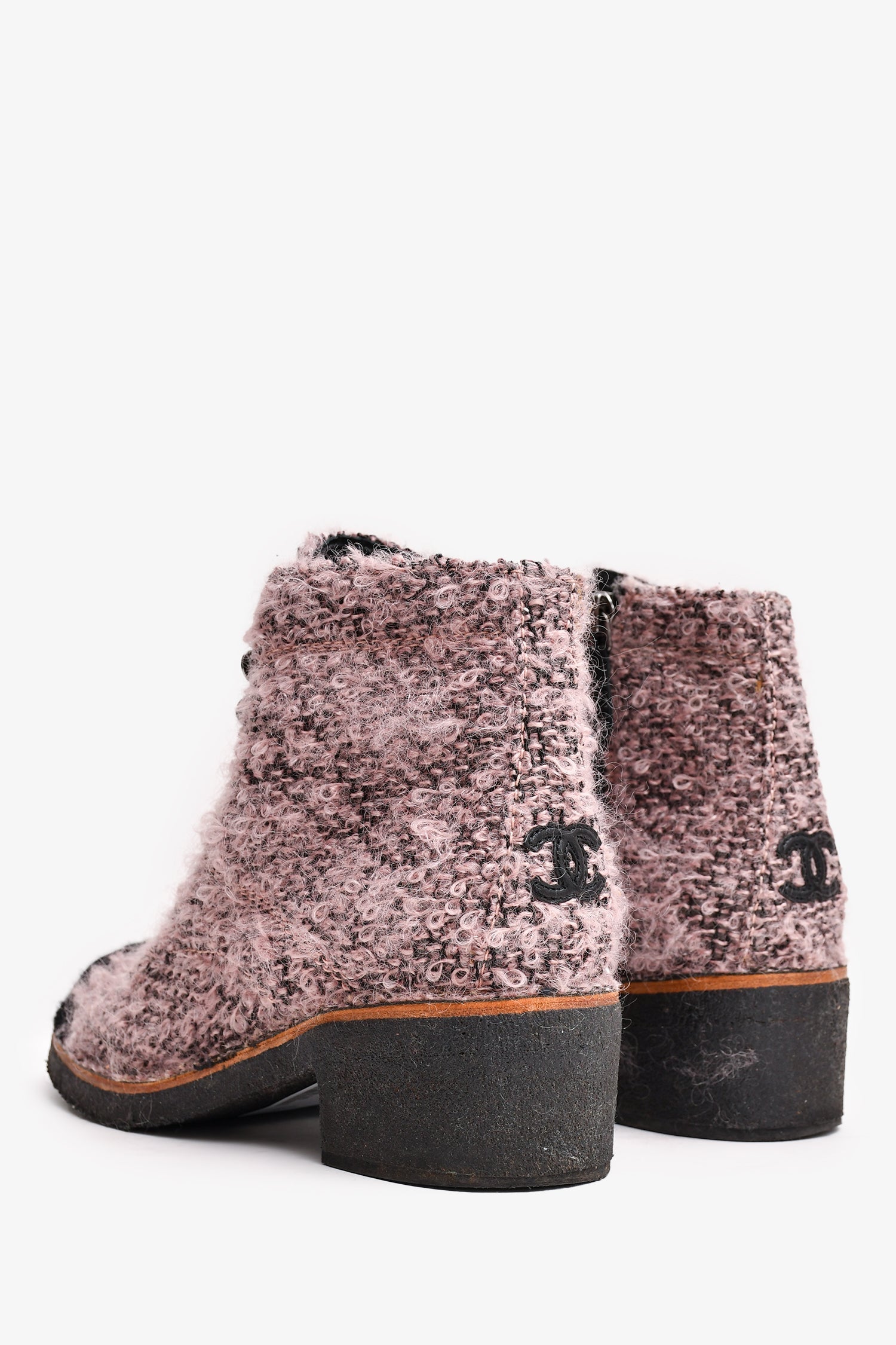 Chanel™ Purple/Black Tweed Lace Up Ankle Boots Size 38