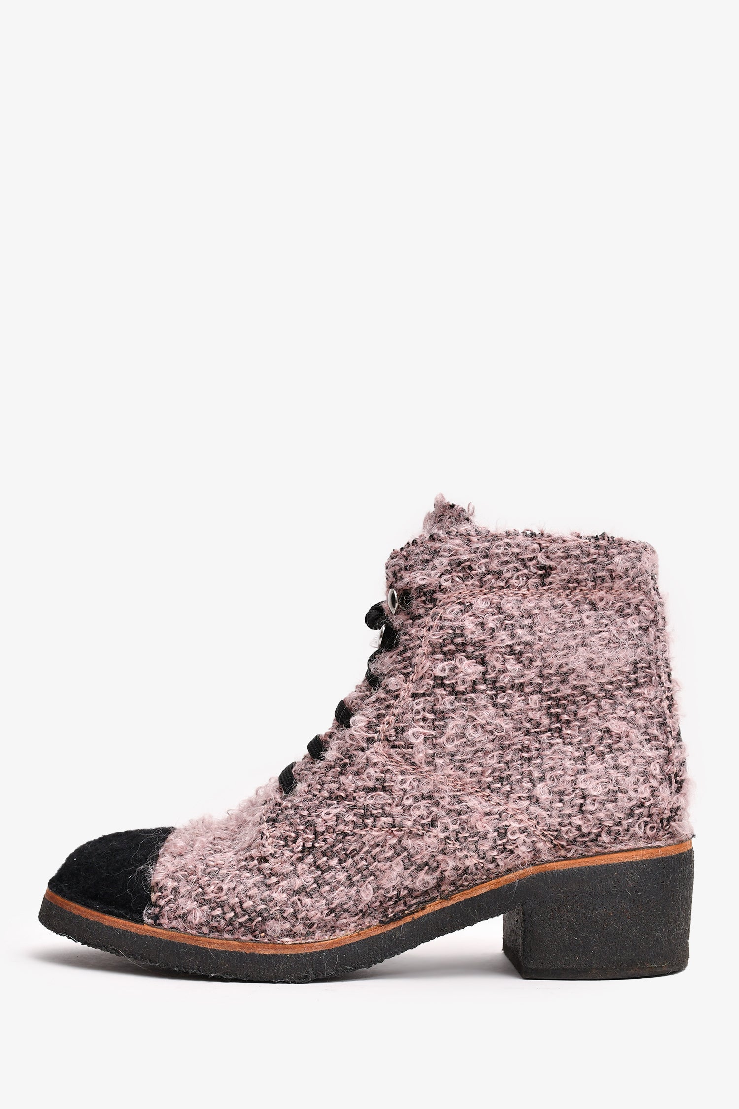Chanel™ Purple/Black Tweed Lace Up Ankle Boots Size 38