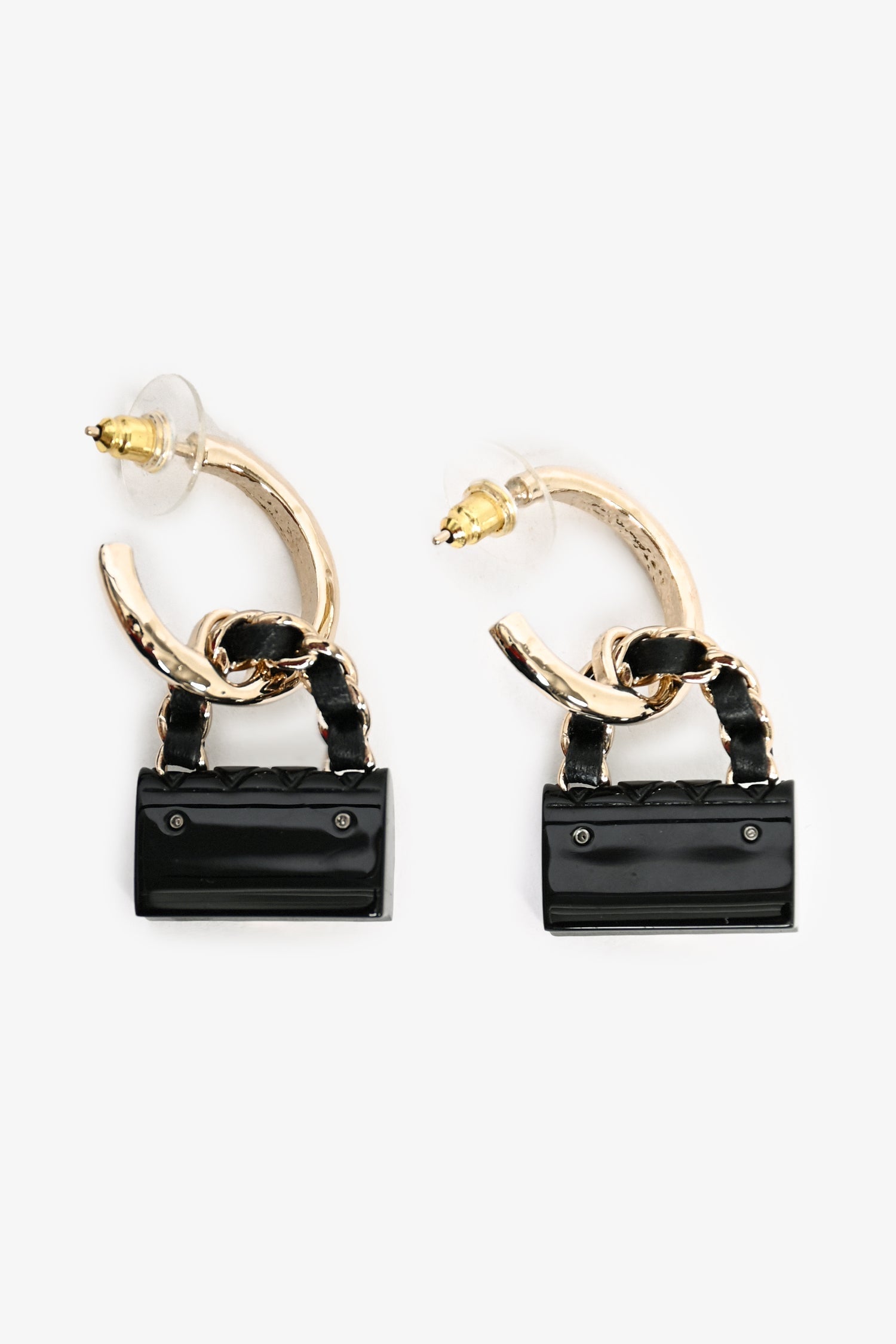Chanel™ 2023 Gold Toned Resin/Leather Purse Drop CC Earrings