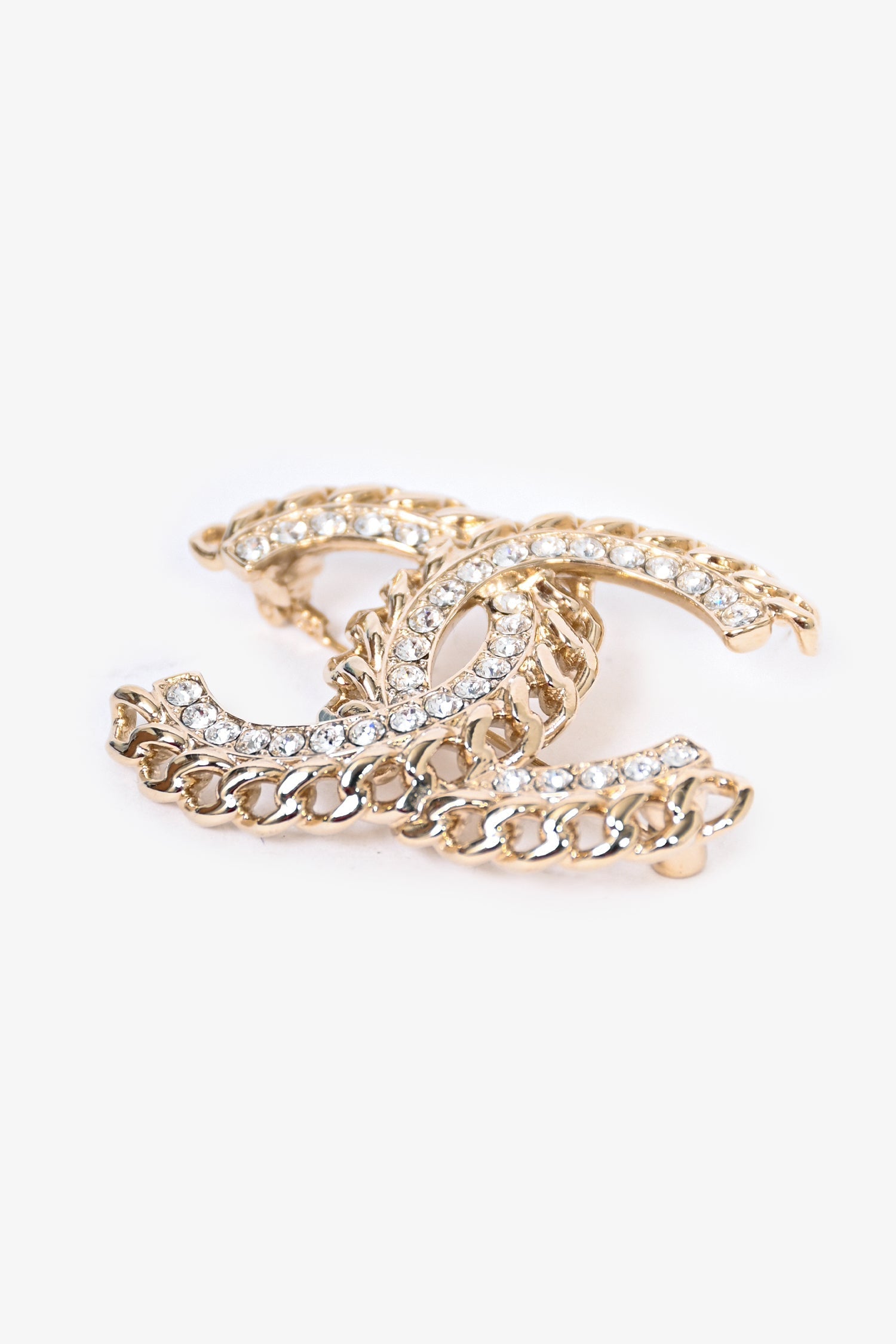 Chanel™ 2021 Gold Toned Chain/Crystal CC Brooch