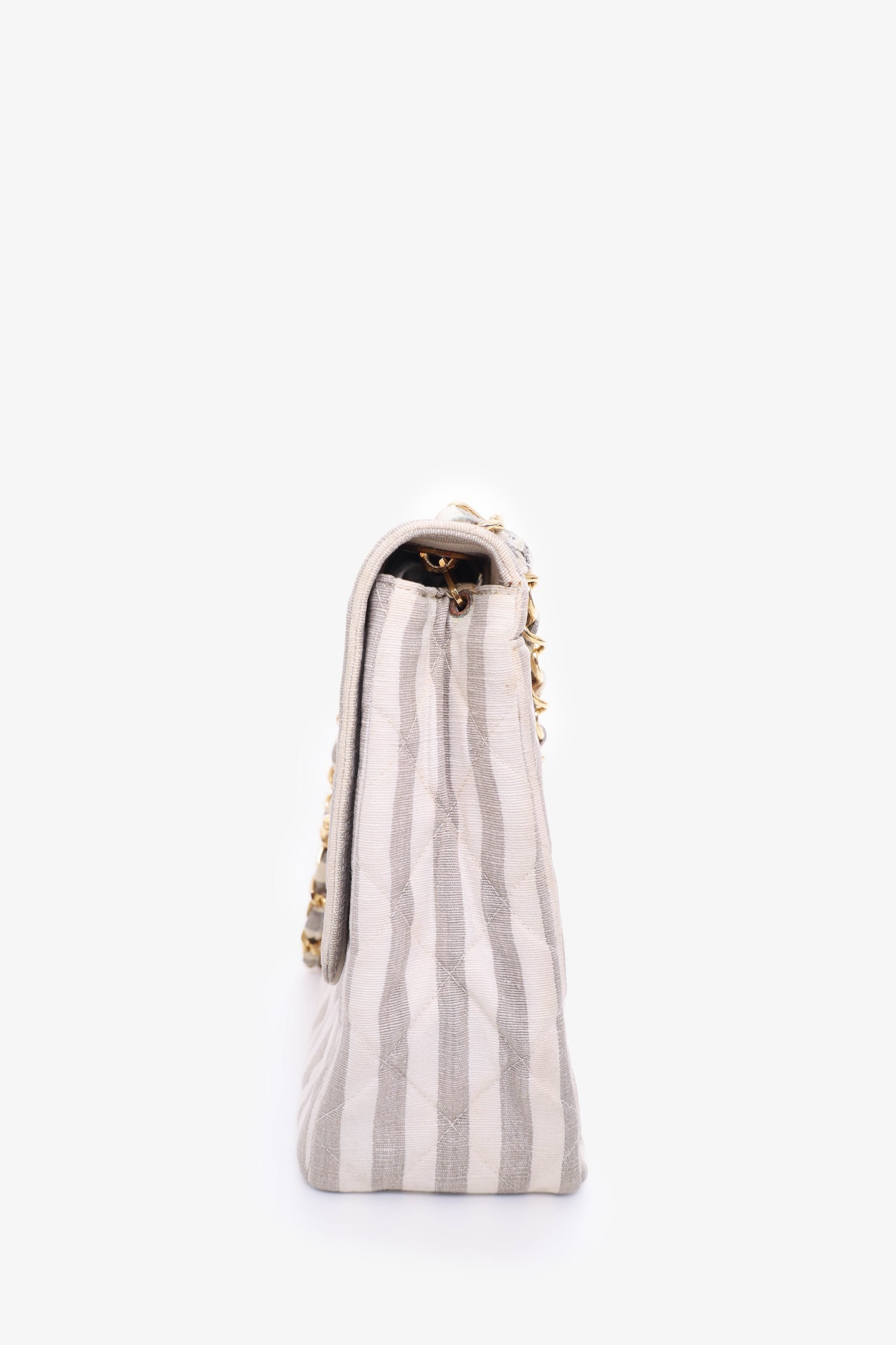 Chanel™ 1994-96 Grey/White Striped Chain Shoulder Bag