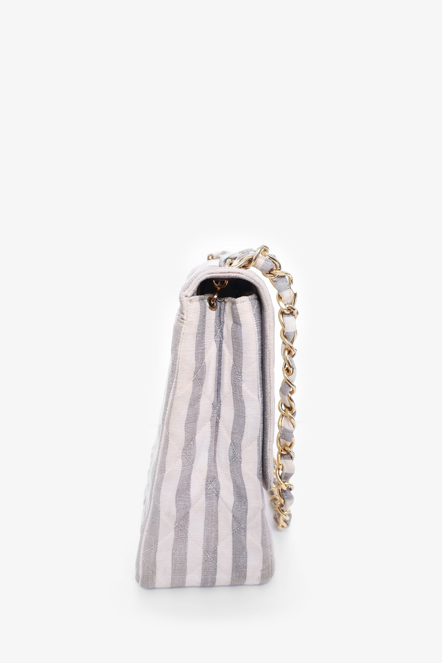 Chanel™ 1994-96 Grey/White Striped Chain Shoulder Bag