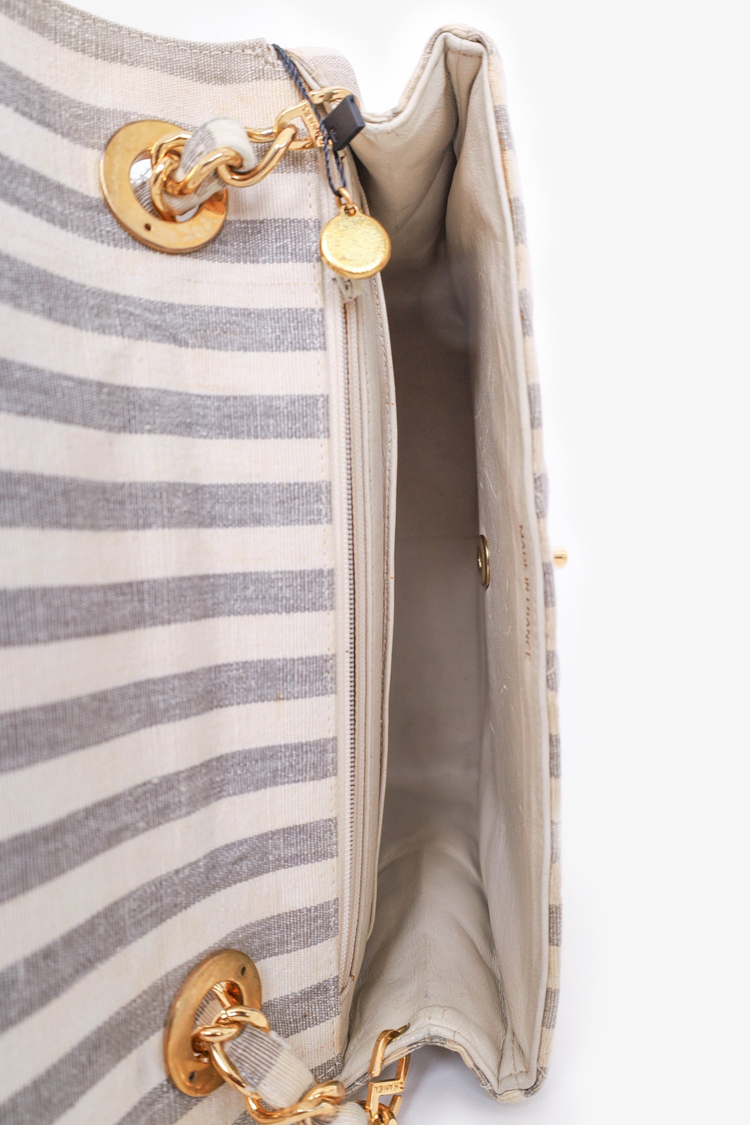 Chanel™ 1994-96 Grey/White Striped Chain Shoulder Bag