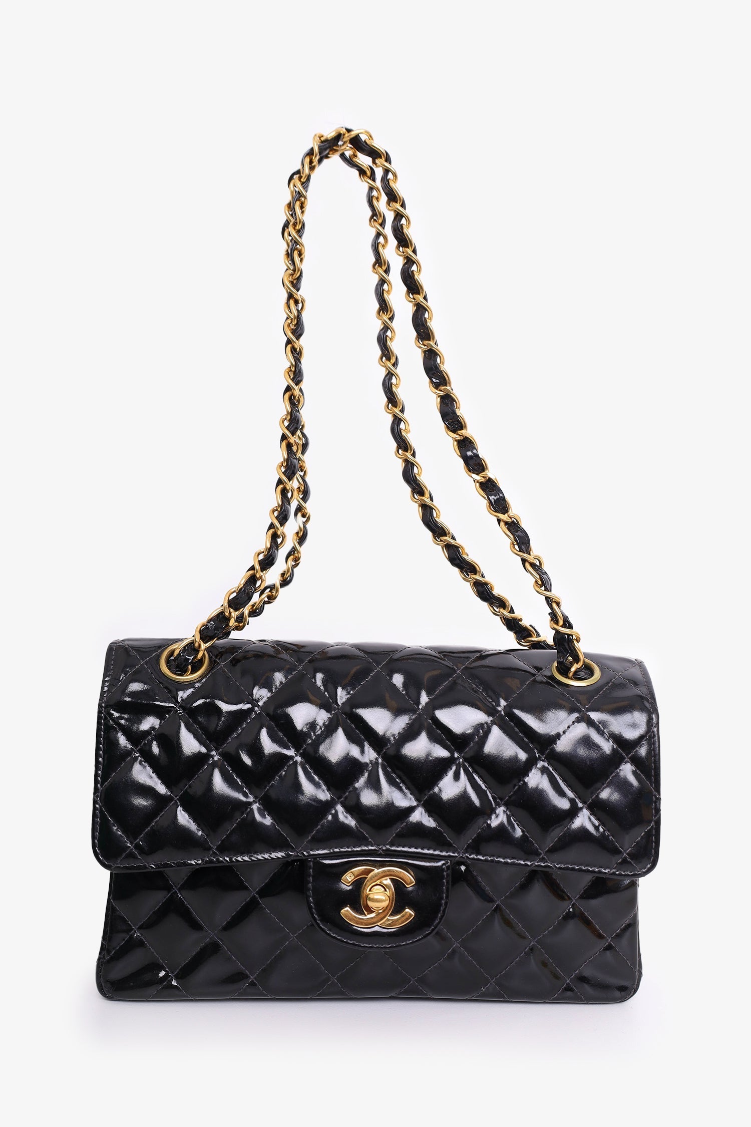 Chanel™ 1996-97 Black Quilted Patent Double Sided Flap Bag