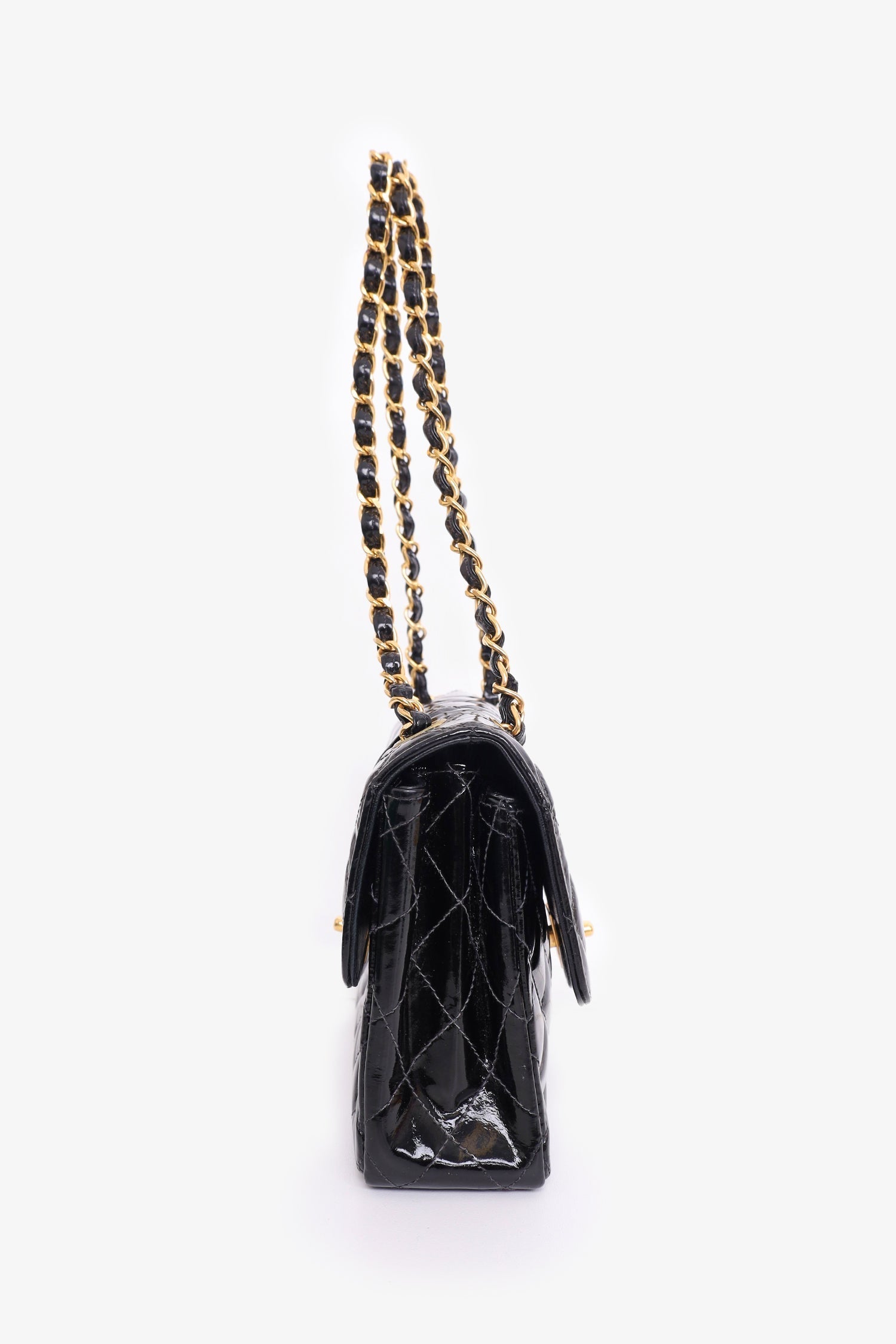 Chanel™ 1996-97 Black Quilted Patent Double Sided Flap Bag