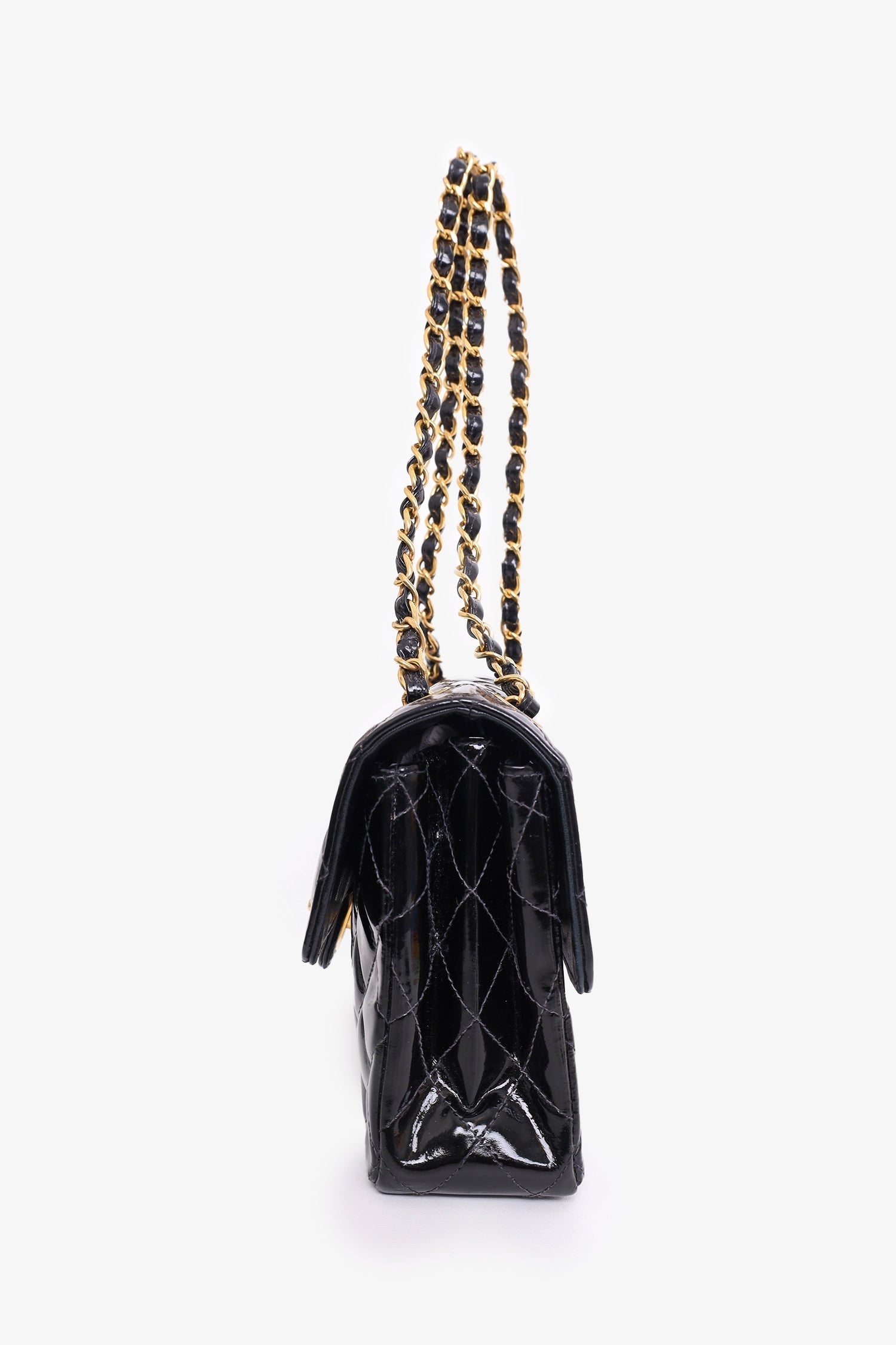 Chanel™ 1996-97 Black Quilted Patent Double Sided Flap Bag