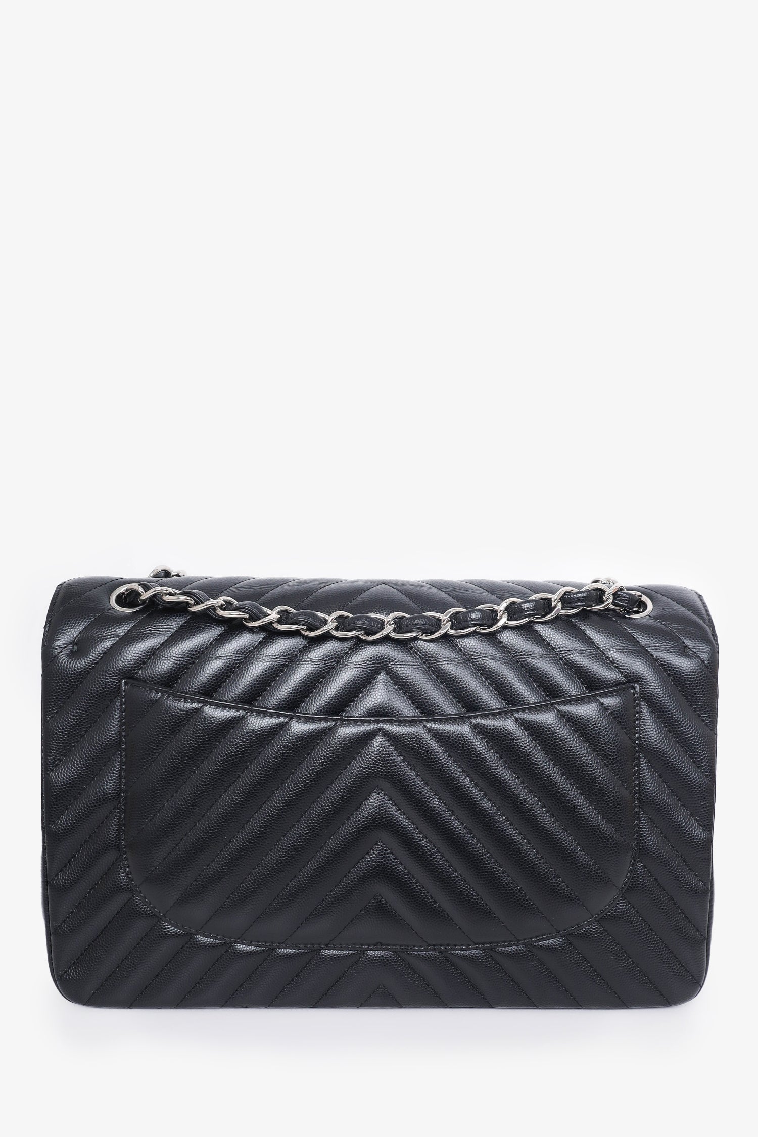 Chanel™ 2016-17 Black Chevron Caviar Leather Jumbo Double Flap