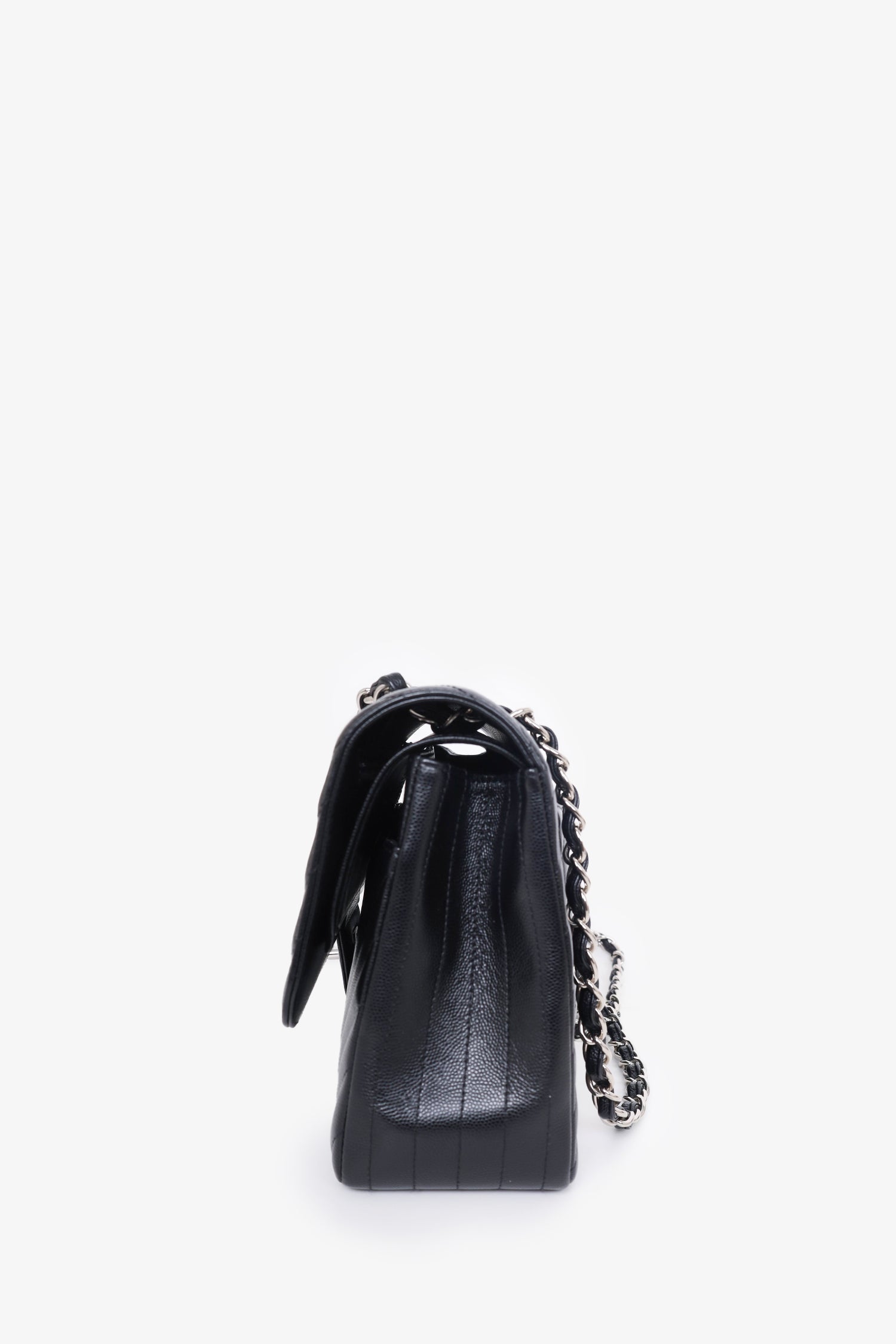 Chanel™ 2016-17 Black Chevron Caviar Leather Jumbo Double Flap