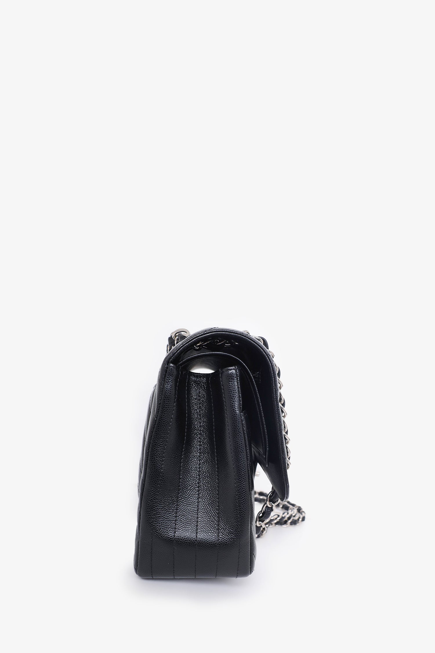 Chanel™ 2016-17 Black Chevron Caviar Leather Jumbo Double Flap