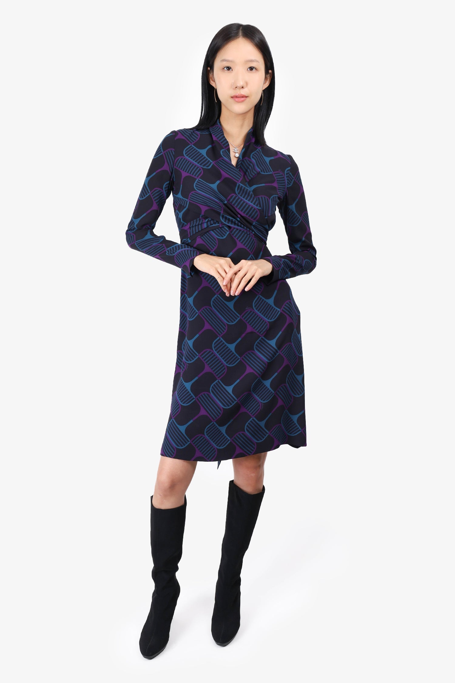 Gucci 2006 Black/Purple/Blue Silk Belted Mini Dress Size 38