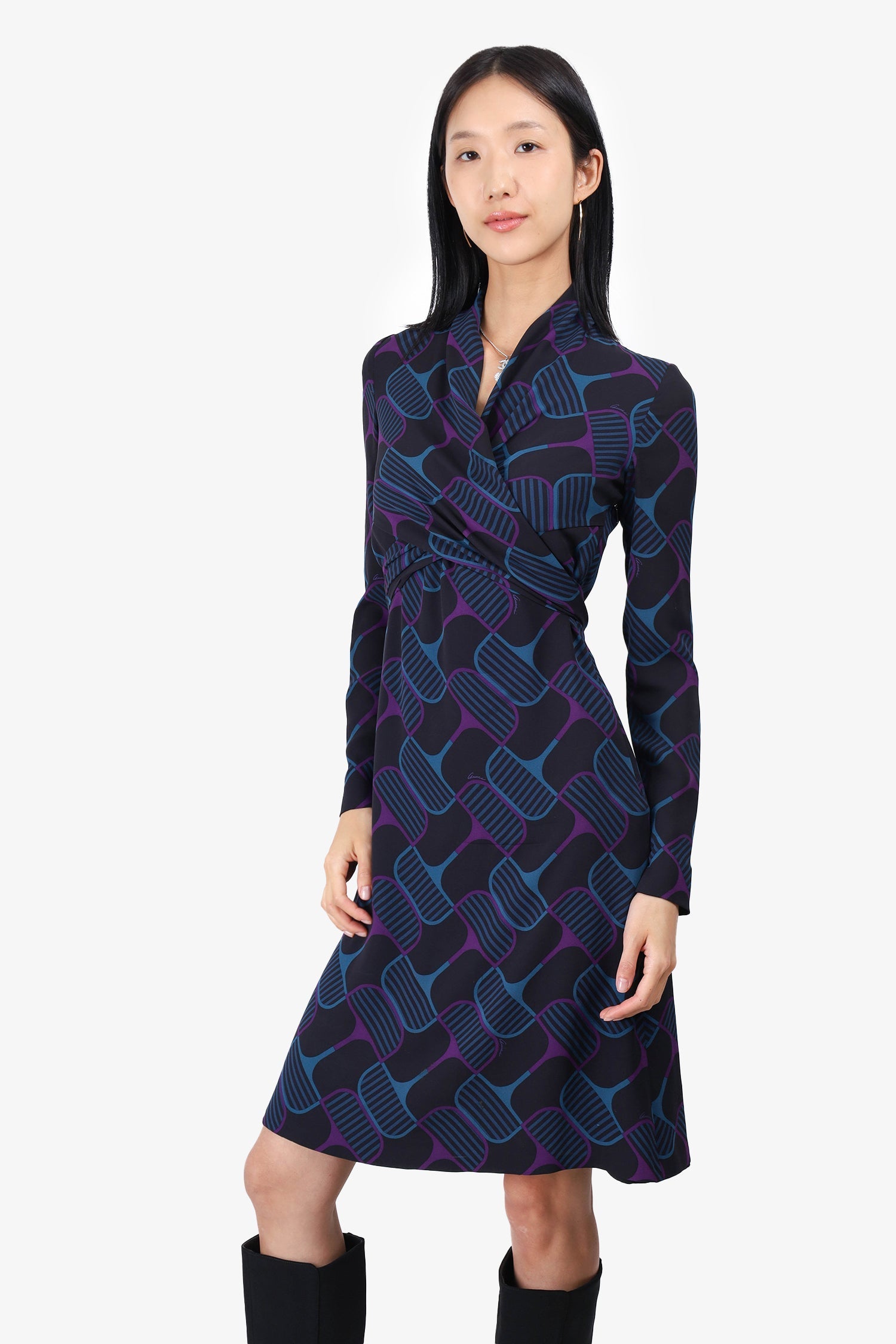Gucci 2006 Black/Purple/Blue Silk Belted Mini Dress Size 38