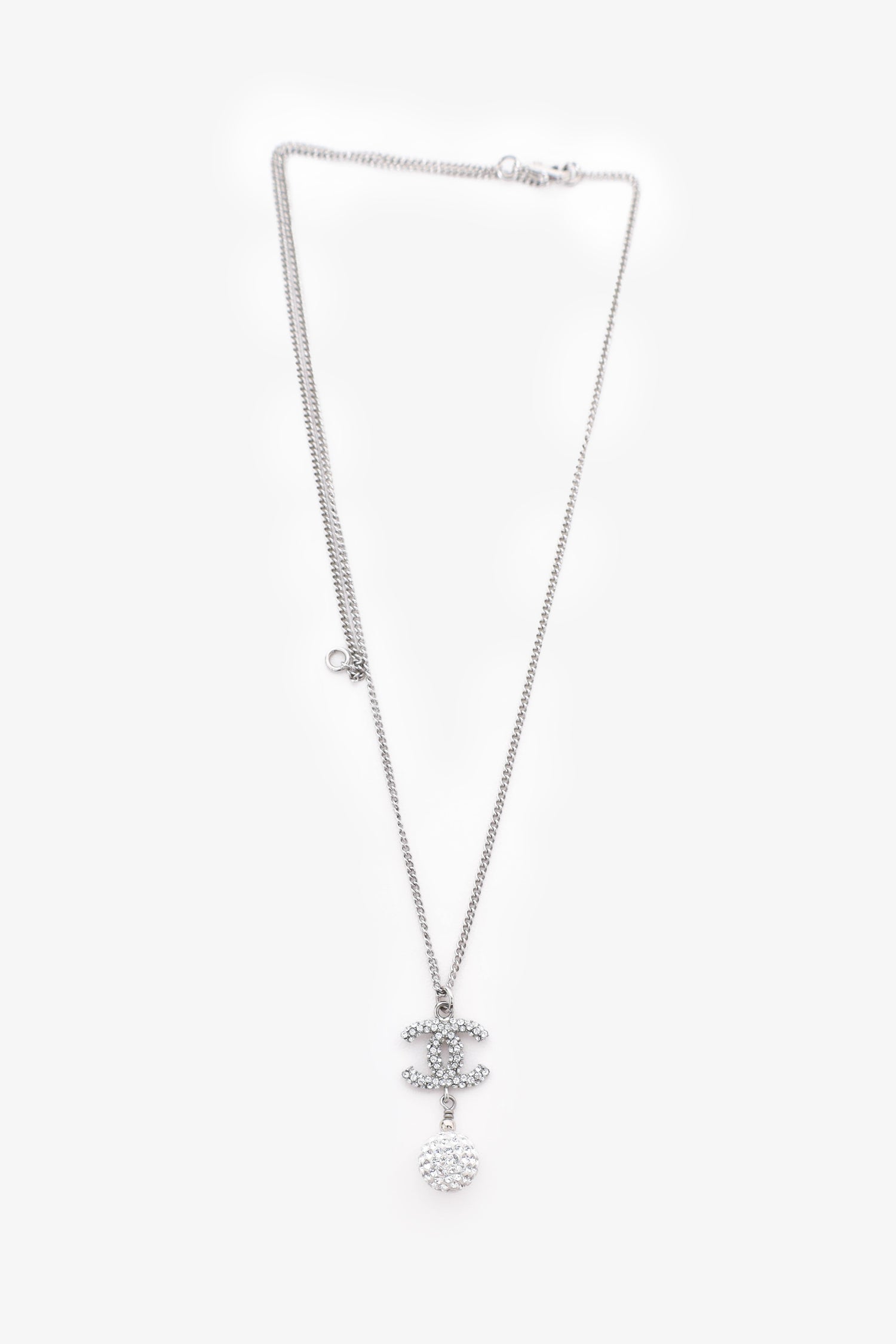 ™ Chanel Silver Tone Crystal CC Ball Necklace