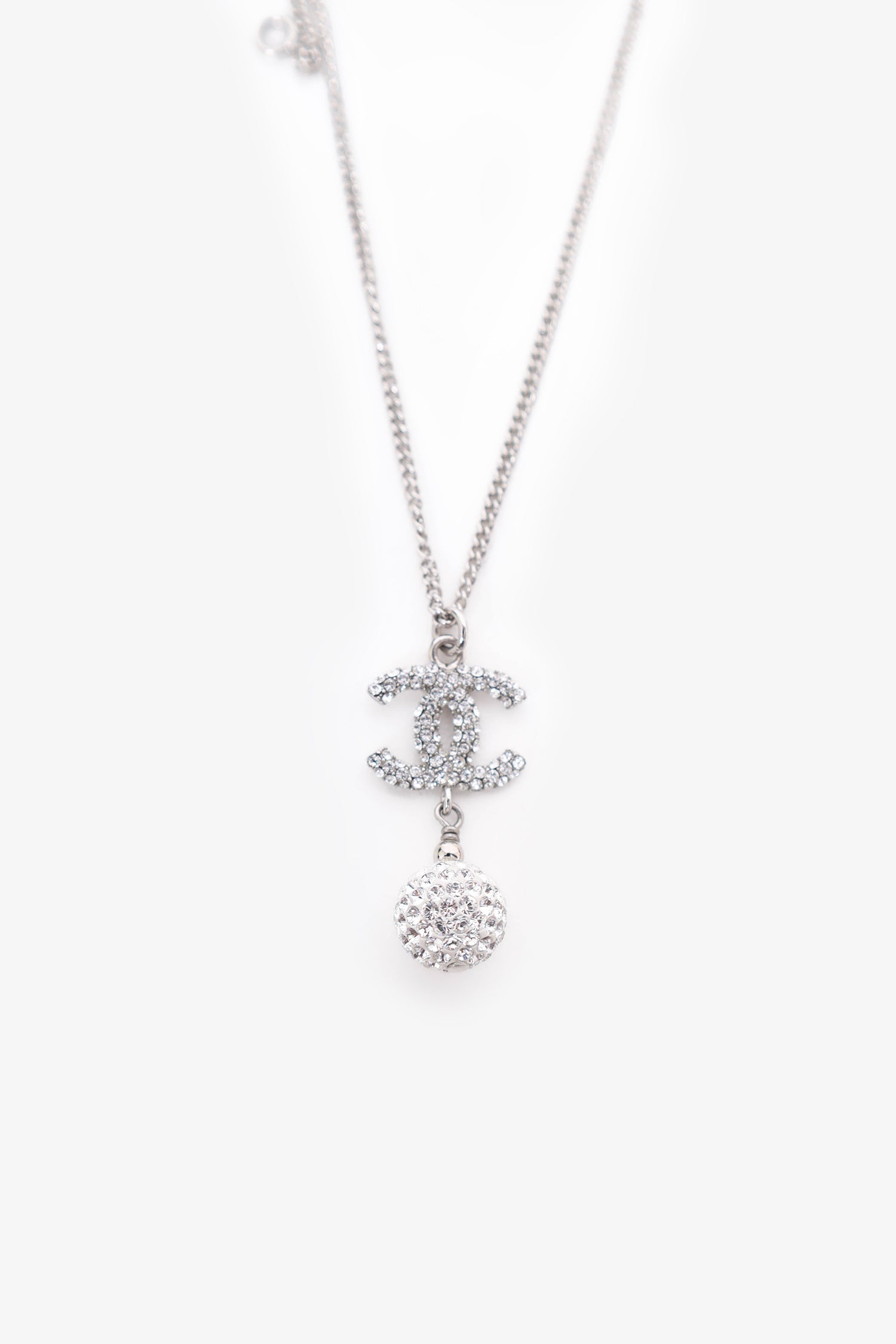 ™ Chanel Silver Tone Crystal CC Ball Necklace