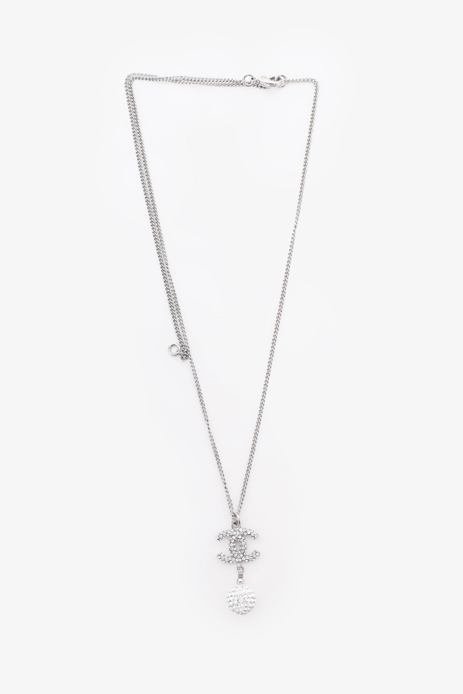 ™ Chanel Silver Tone Crystal CC Ball Necklace