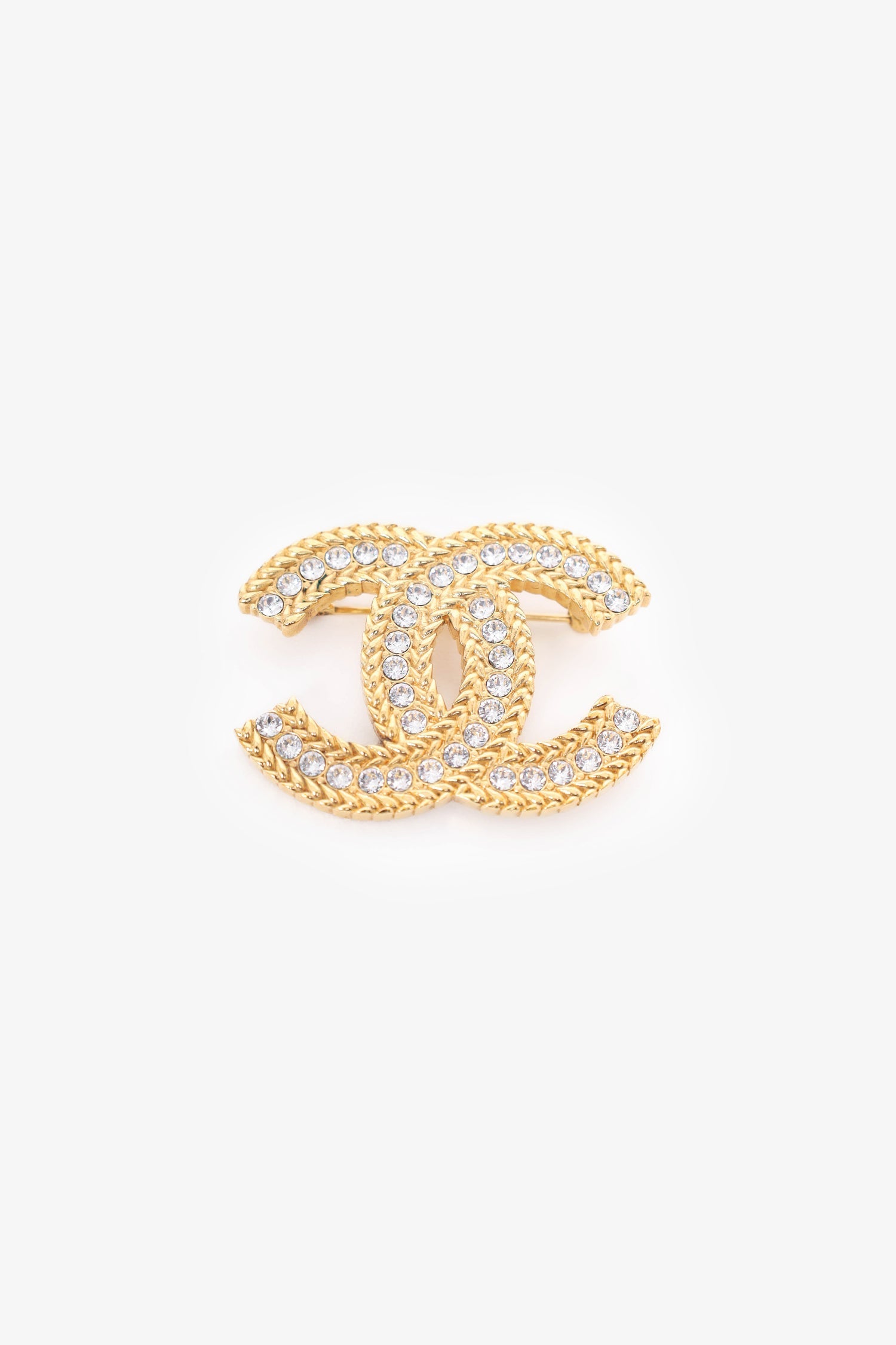 ™ Chanel Gold Tone Crystal CC Brooch