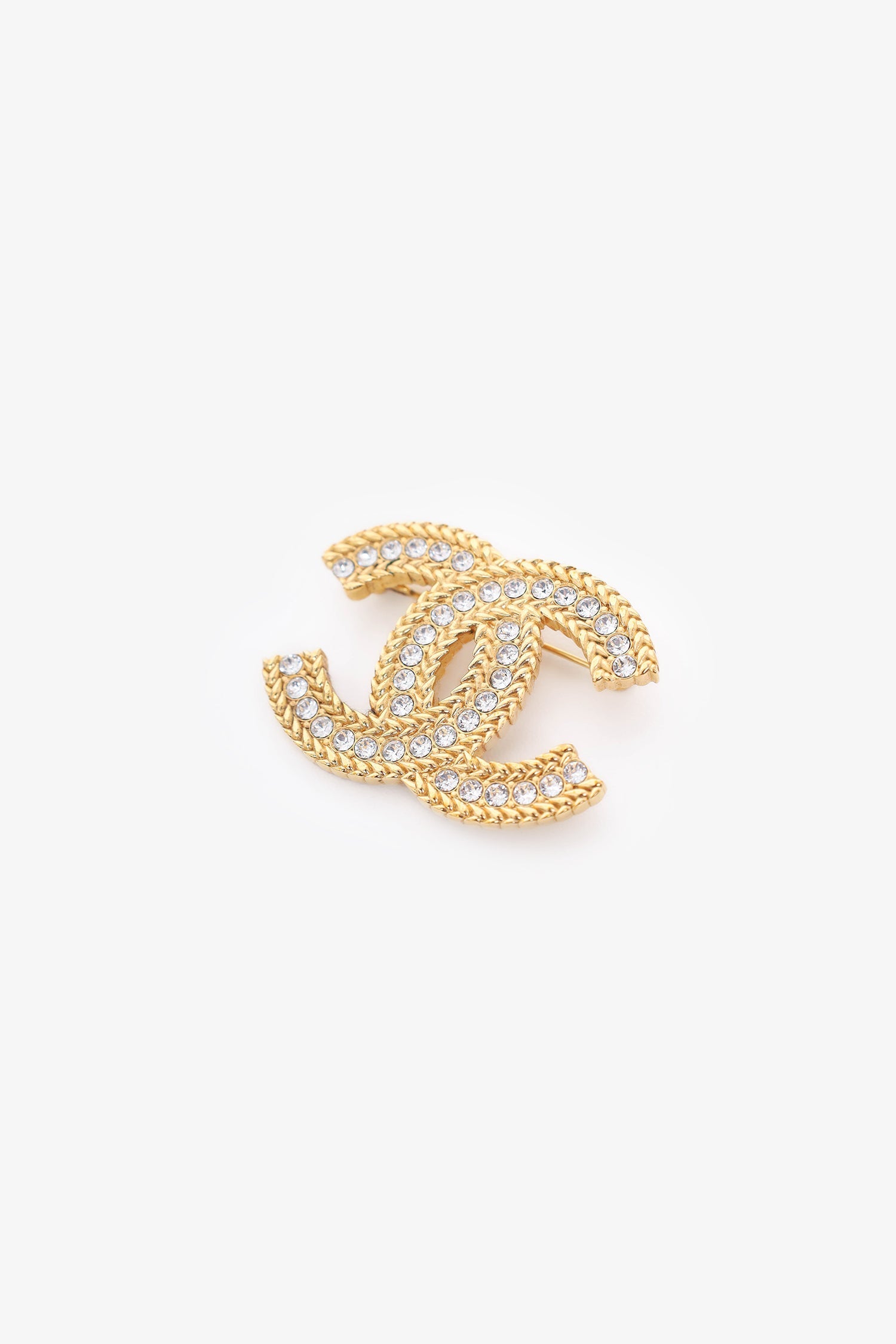 ™ Chanel Gold Tone Crystal CC Brooch