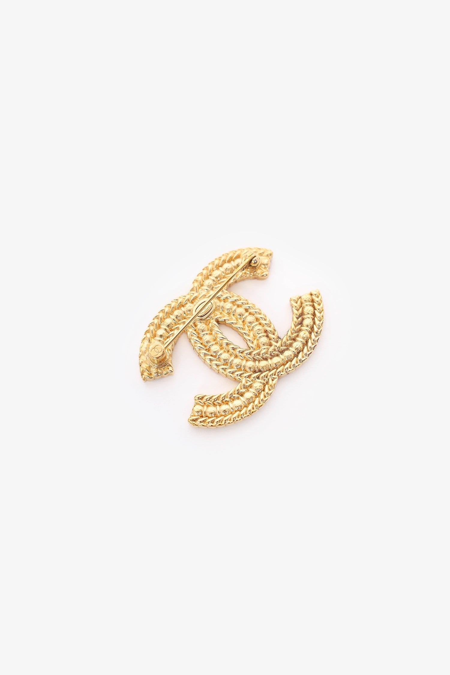™ Chanel Gold Tone Crystal CC Brooch