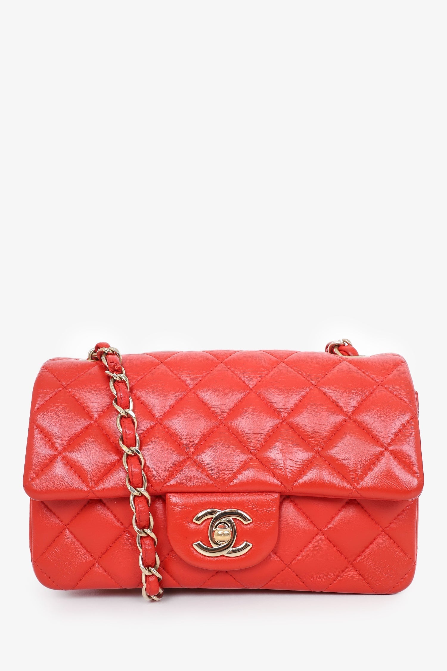 Chanel™ 2017 Red Lambskin Mini Rectangle Flap Bag