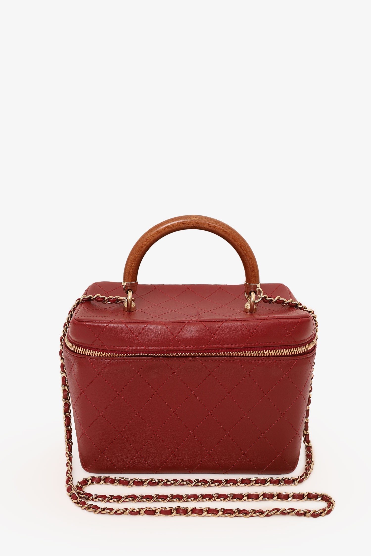 Chanel™ 2018 Red Lambskin Knock On Wood Vanity Case