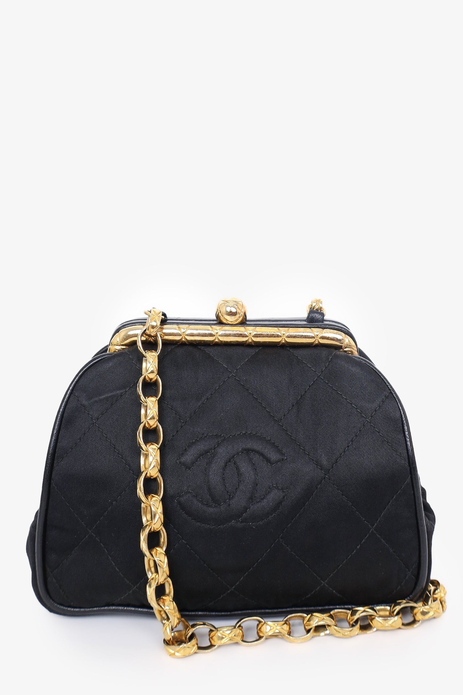 Chanel™ 1989-1991 Black Satin Framed Mini Evening Bag