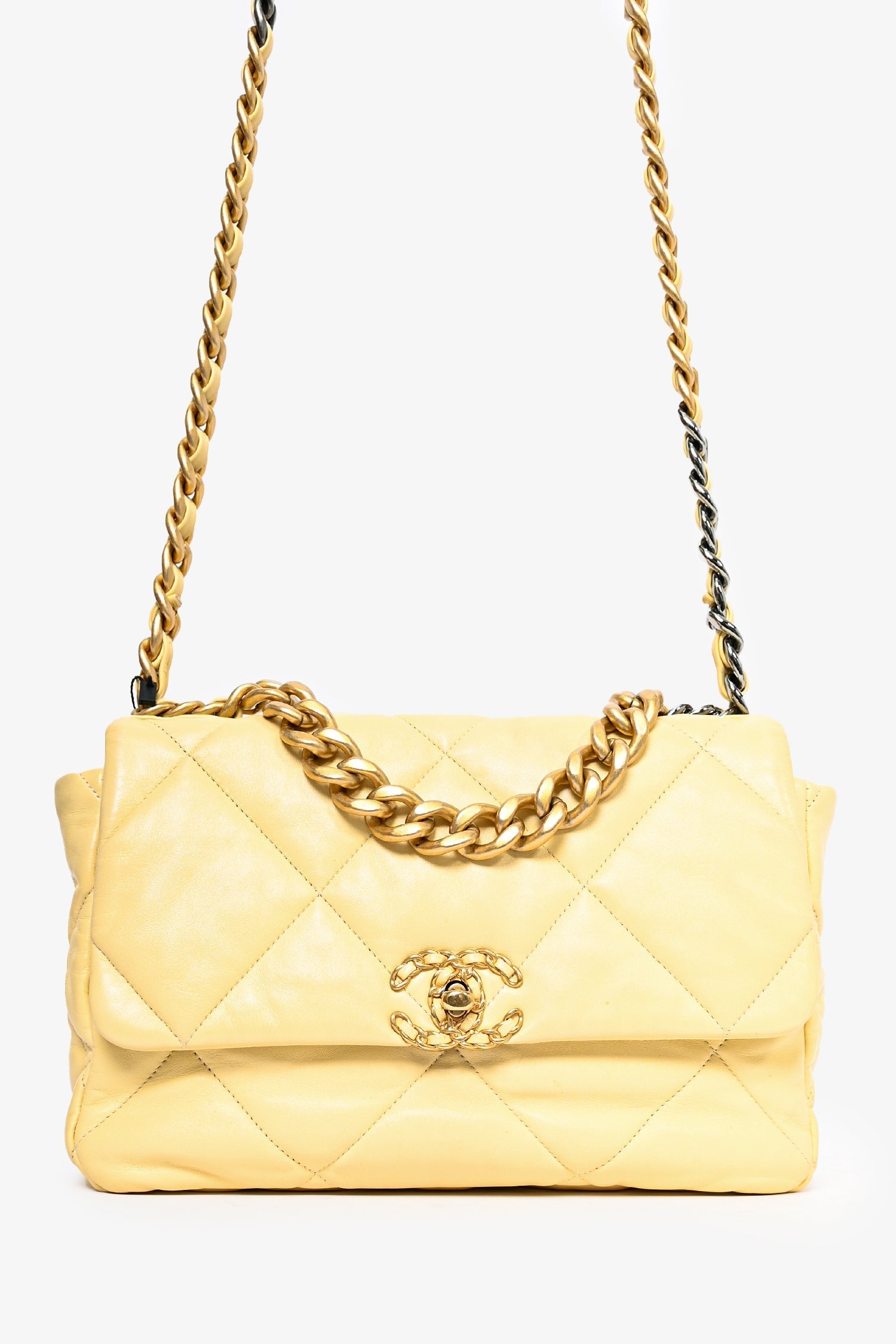 Chanel™ 2019/2020 Yellow Lambskin Leather Quilted CC Flap Bag