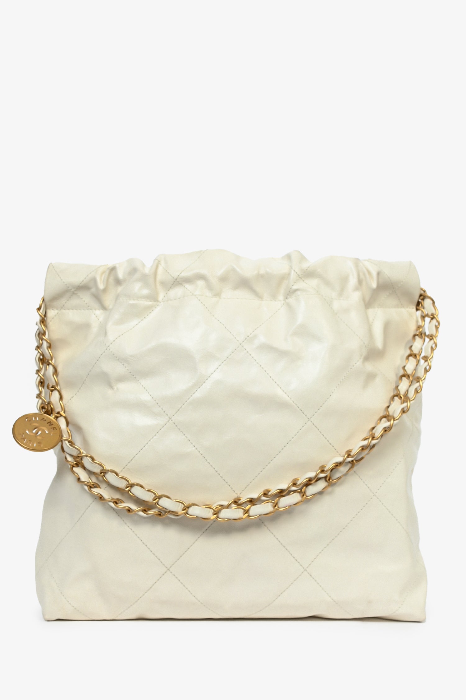 Chanel™ White Leather Small Chanel 22 Shoulder Bag
