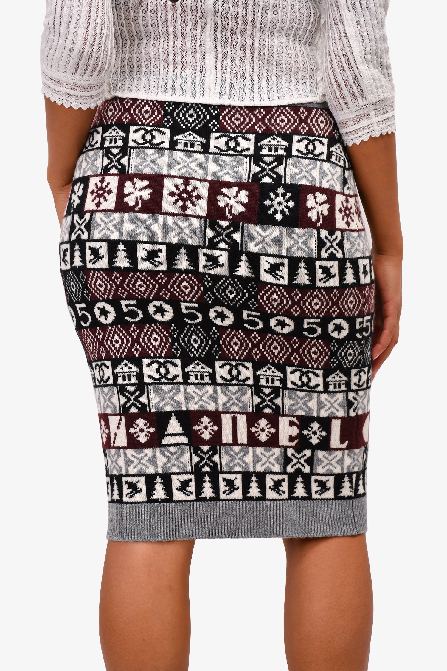 Chanel™ Grey/Black Cashmere Midi Skirt Size 34