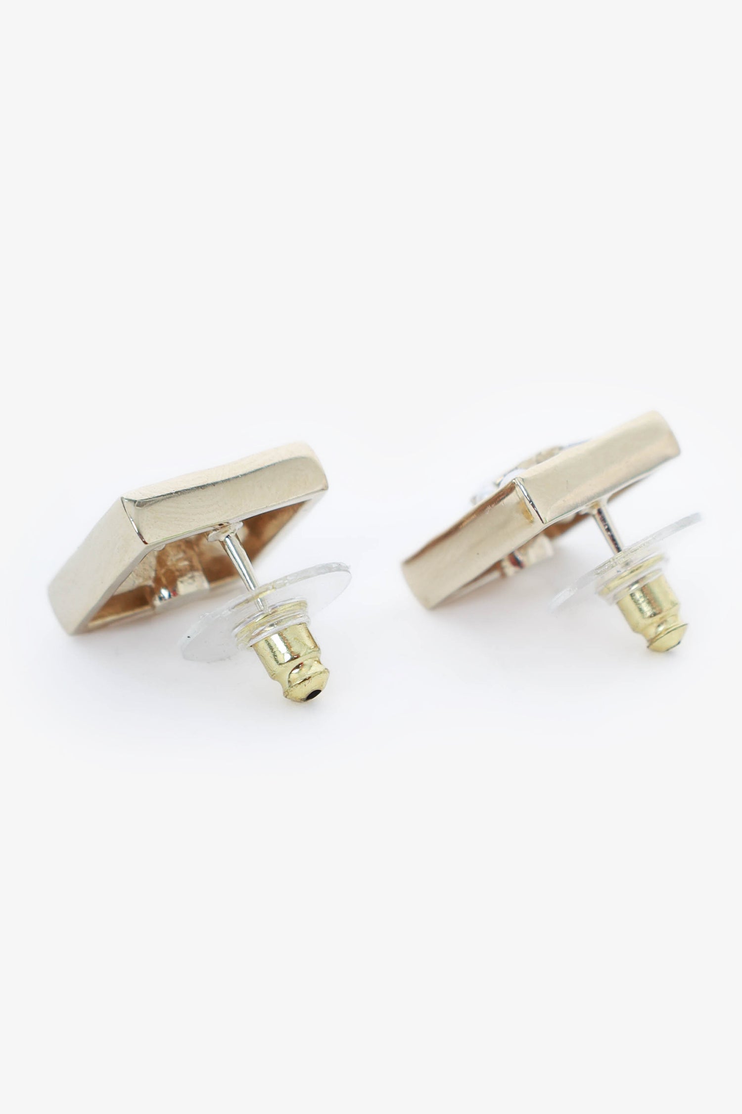 Chanel™ Gold Tone Crystal/Pearl Square 'CC' Earrings