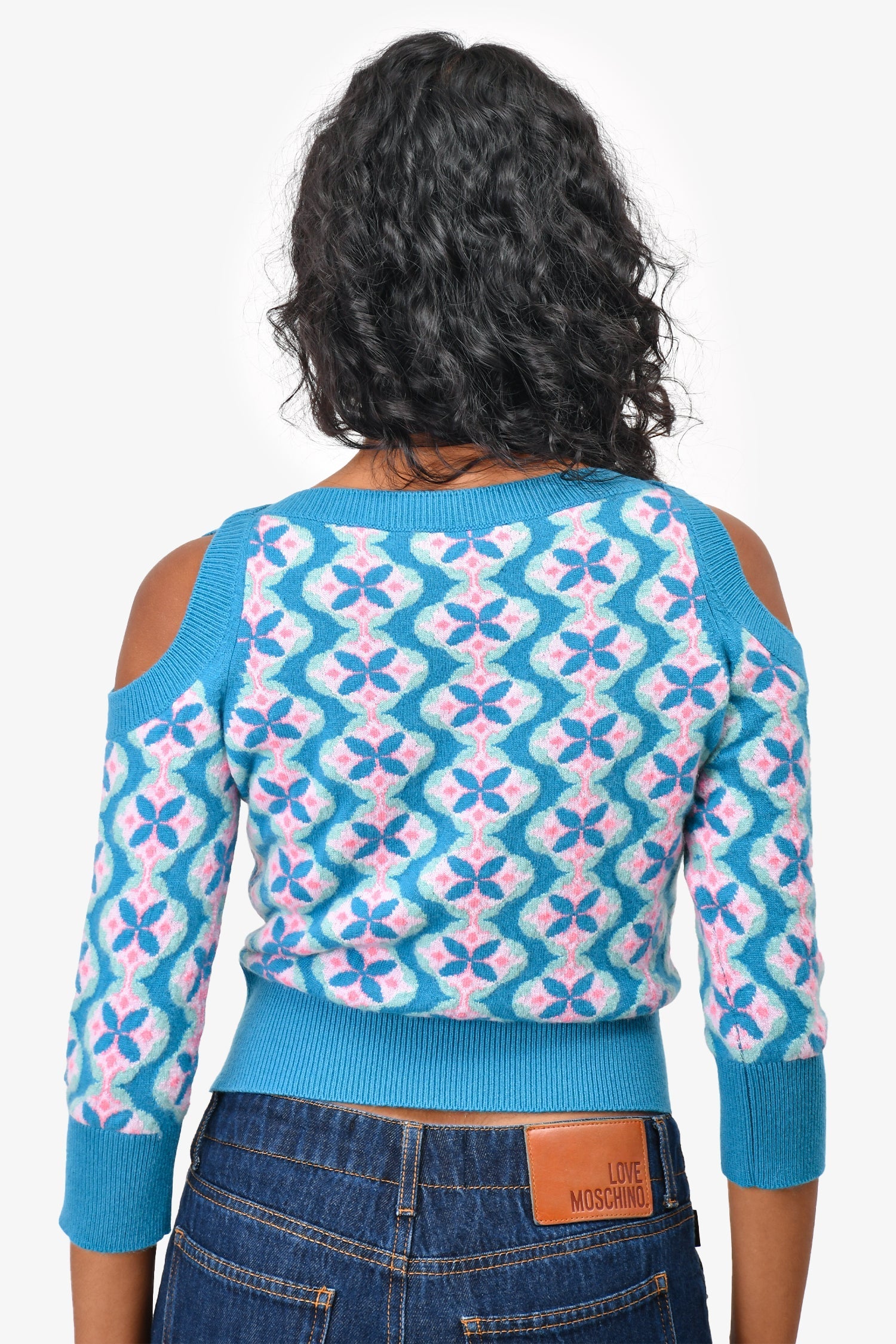 Chanel™ Blue Patterned Cashmere Cut-Out Cropped Sweater Size 34