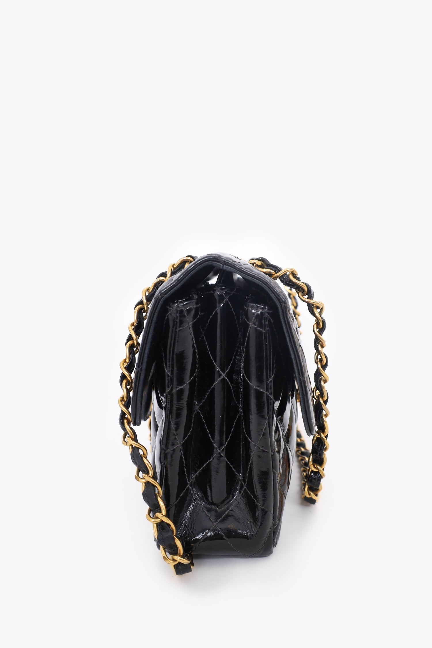 Chanel™ 1996-97 Black Quilted Patent Double Sided Flap Bag