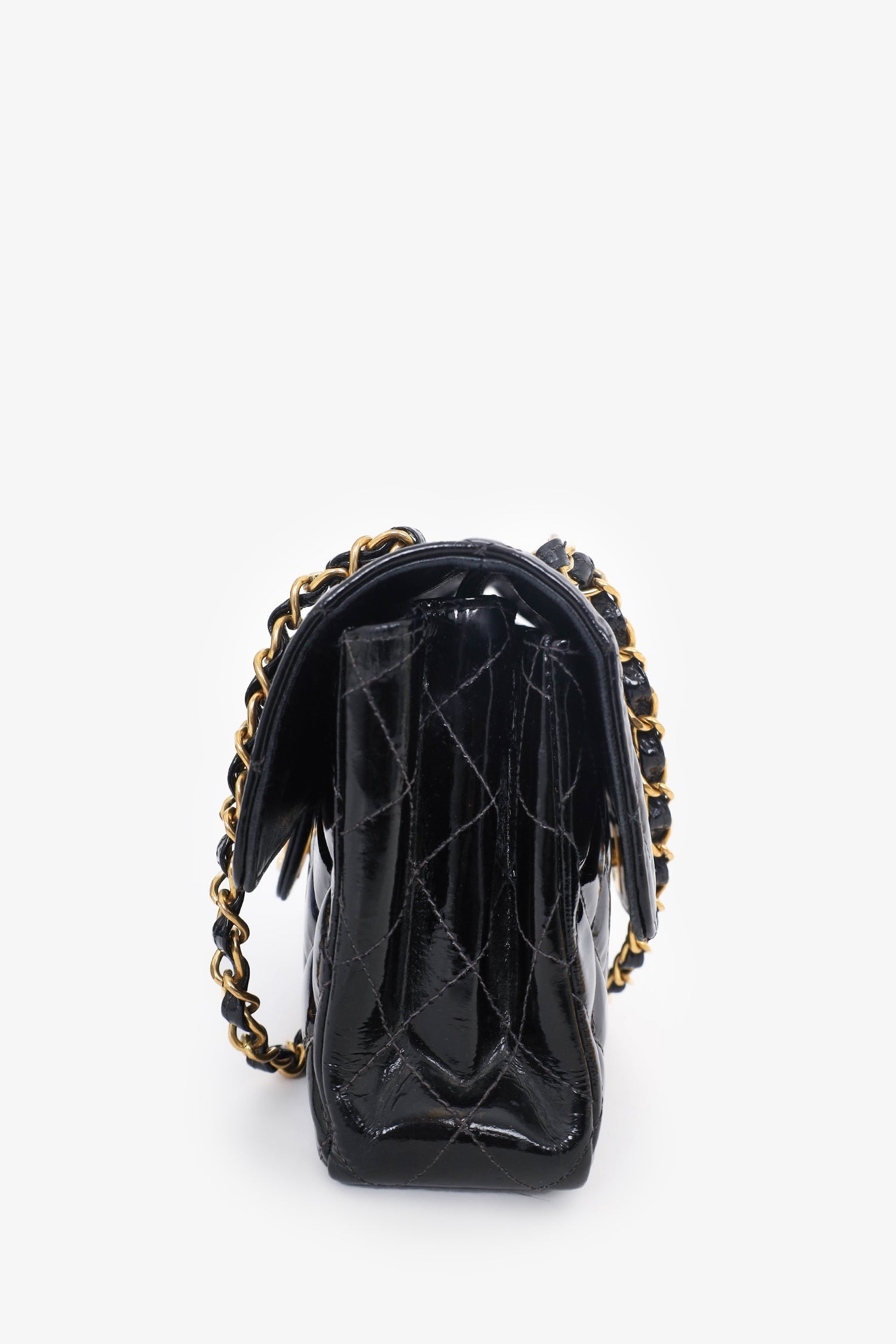 Chanel™ 1996-97 Black Quilted Patent Double Sided Flap Bag