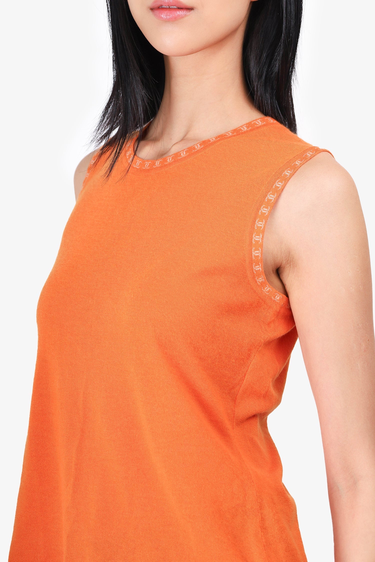 Chanel™ Orange Cashmere Logo Trim Sweater Vest Size 42