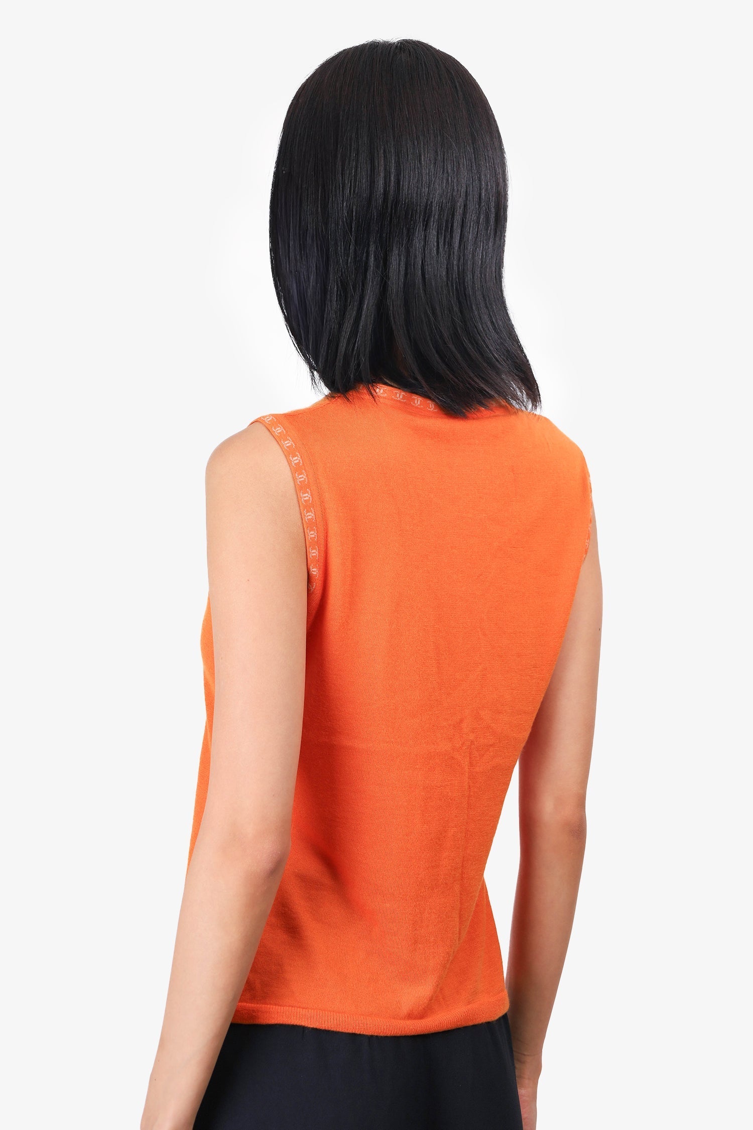 Chanel™ Orange Cashmere Logo Trim Sweater Vest Size 42