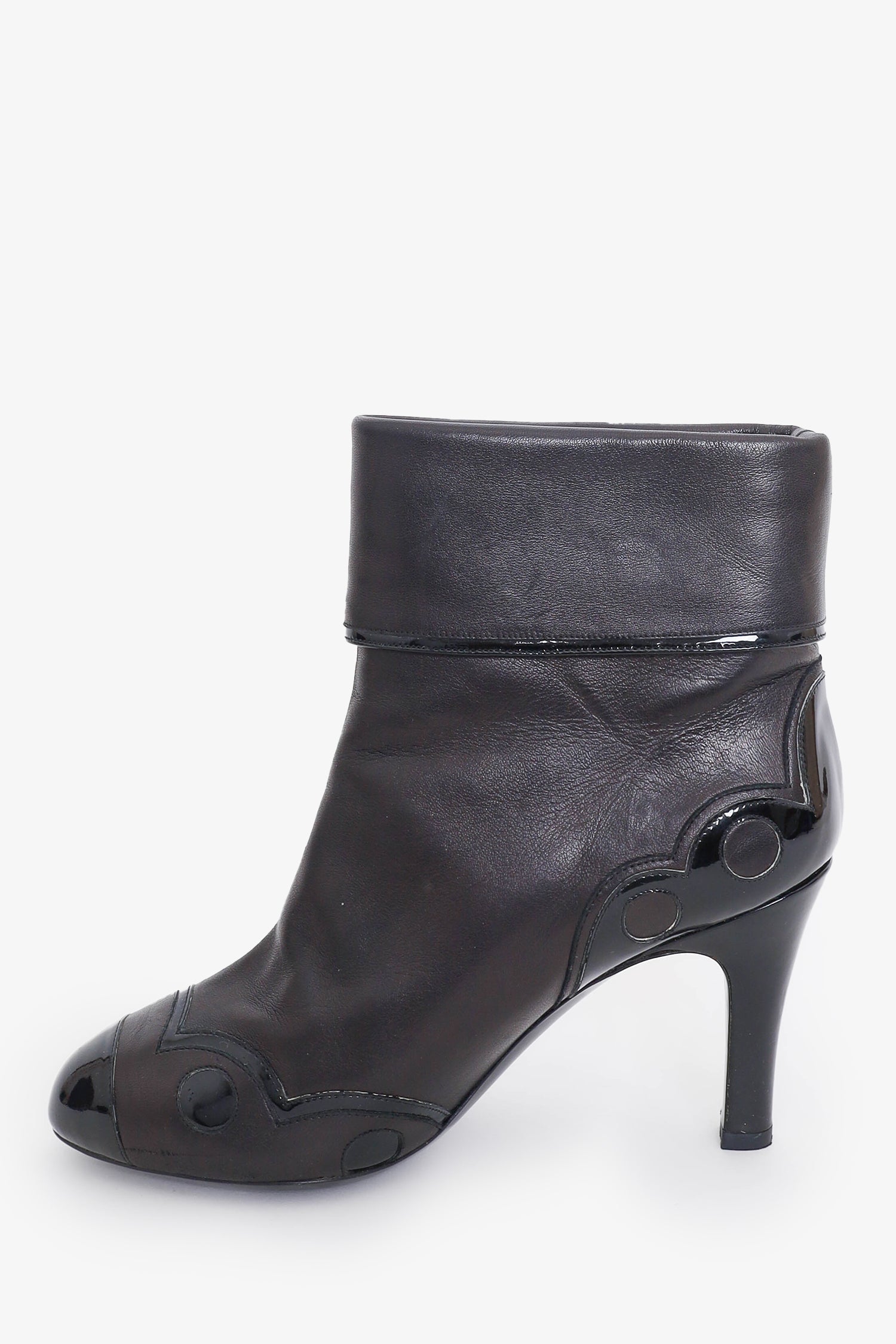 Chanel™ Black Leather/Patent Leather Detail 'CC' Ankle Boots Size 37
