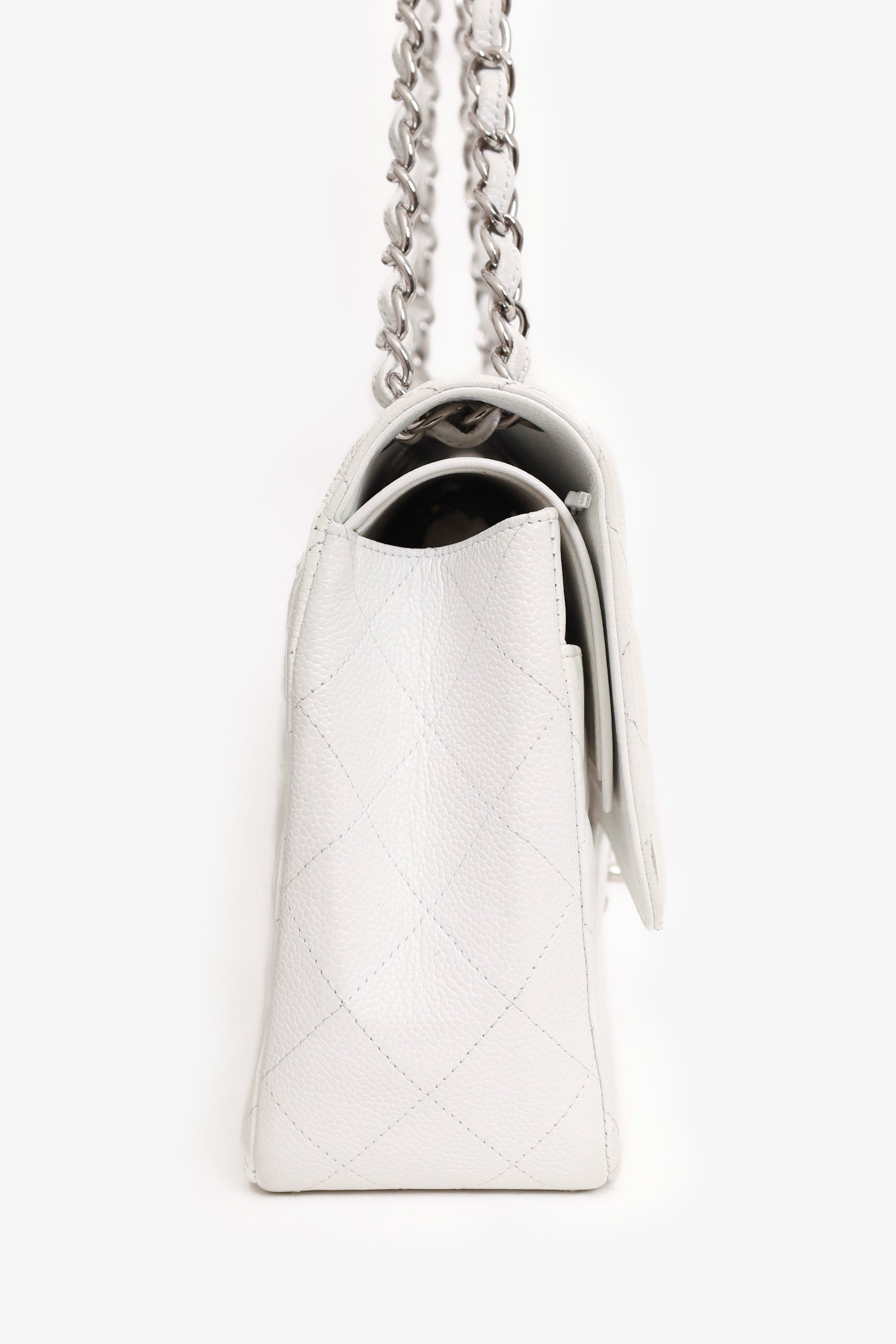 Chanel™ 2011 White Caviar Leather Jumbo Classic Flap Shoulder Bag