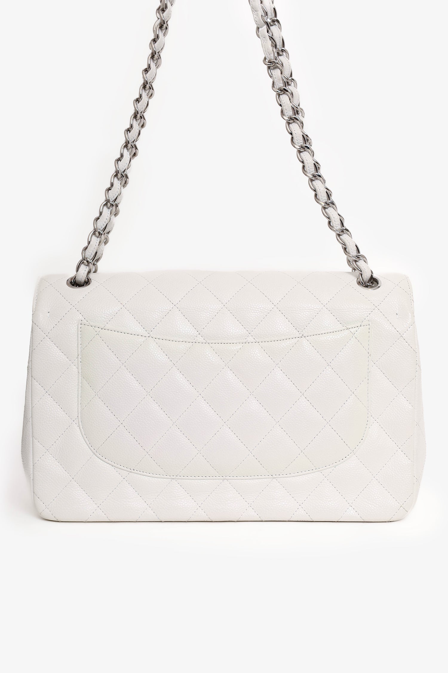 Chanel™ 2011 White Caviar Leather Jumbo Classic Flap Shoulder Bag